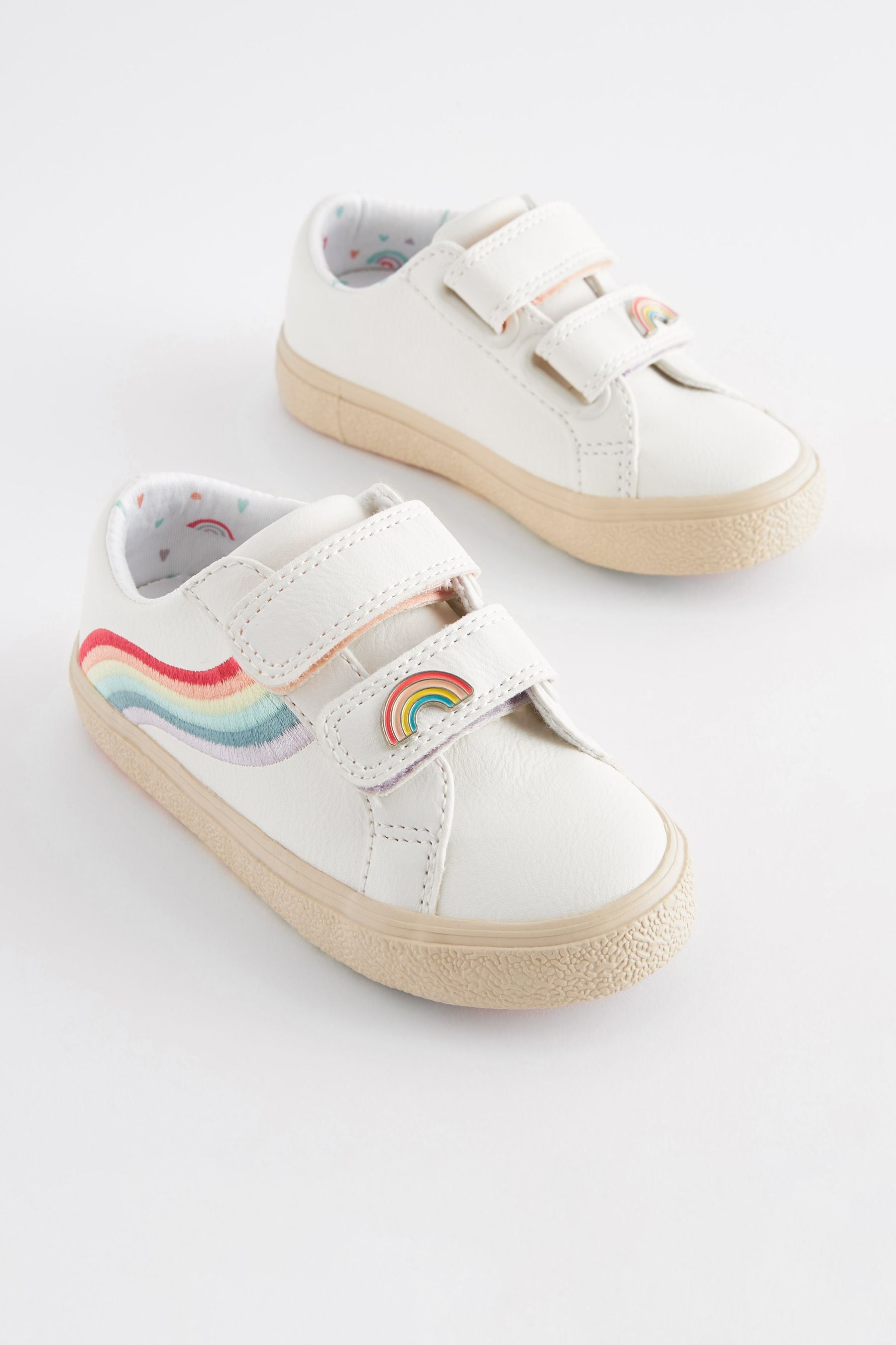 White Wide Fit (G) Rainbow Touch Fasten Trainers