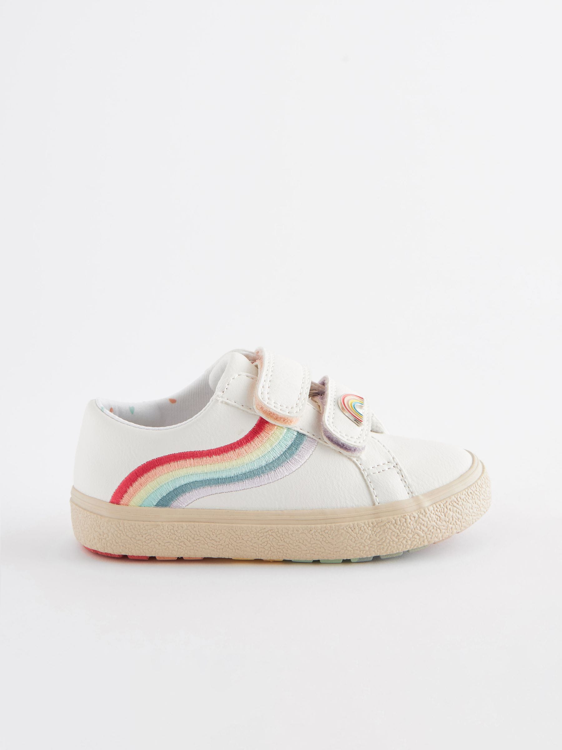 White Wide Fit (G) Rainbow Touch Fasten Trainers