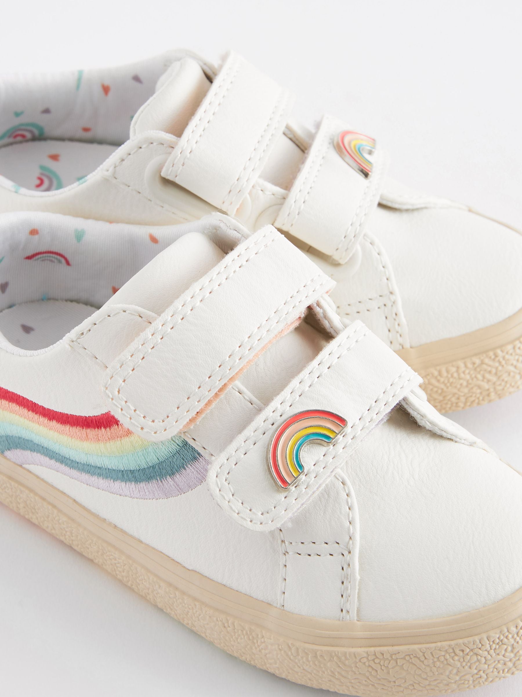 White Wide Fit (G) Rainbow Touch Fasten Trainers