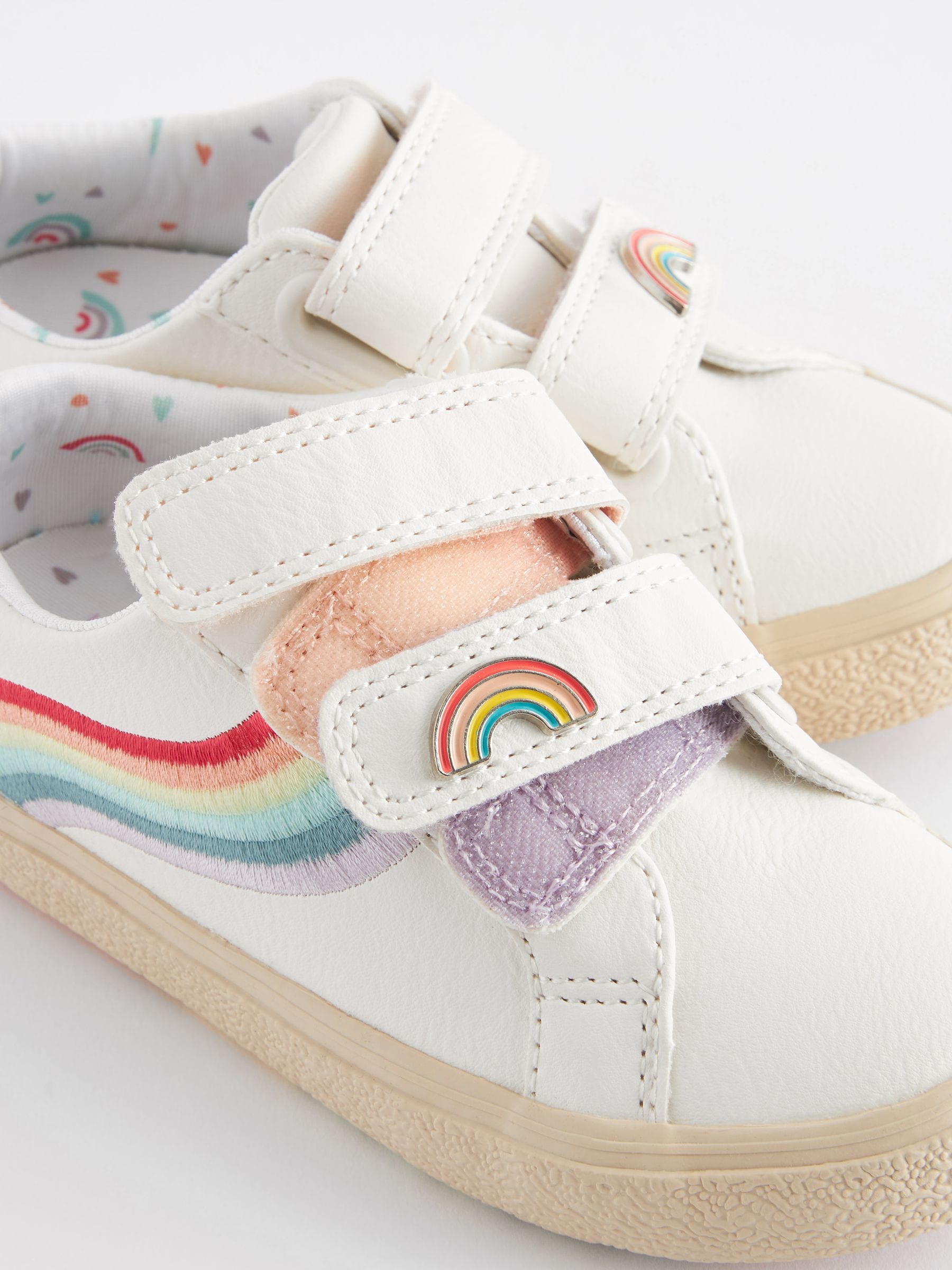 White Wide Fit (G) Rainbow Touch Fasten Trainers