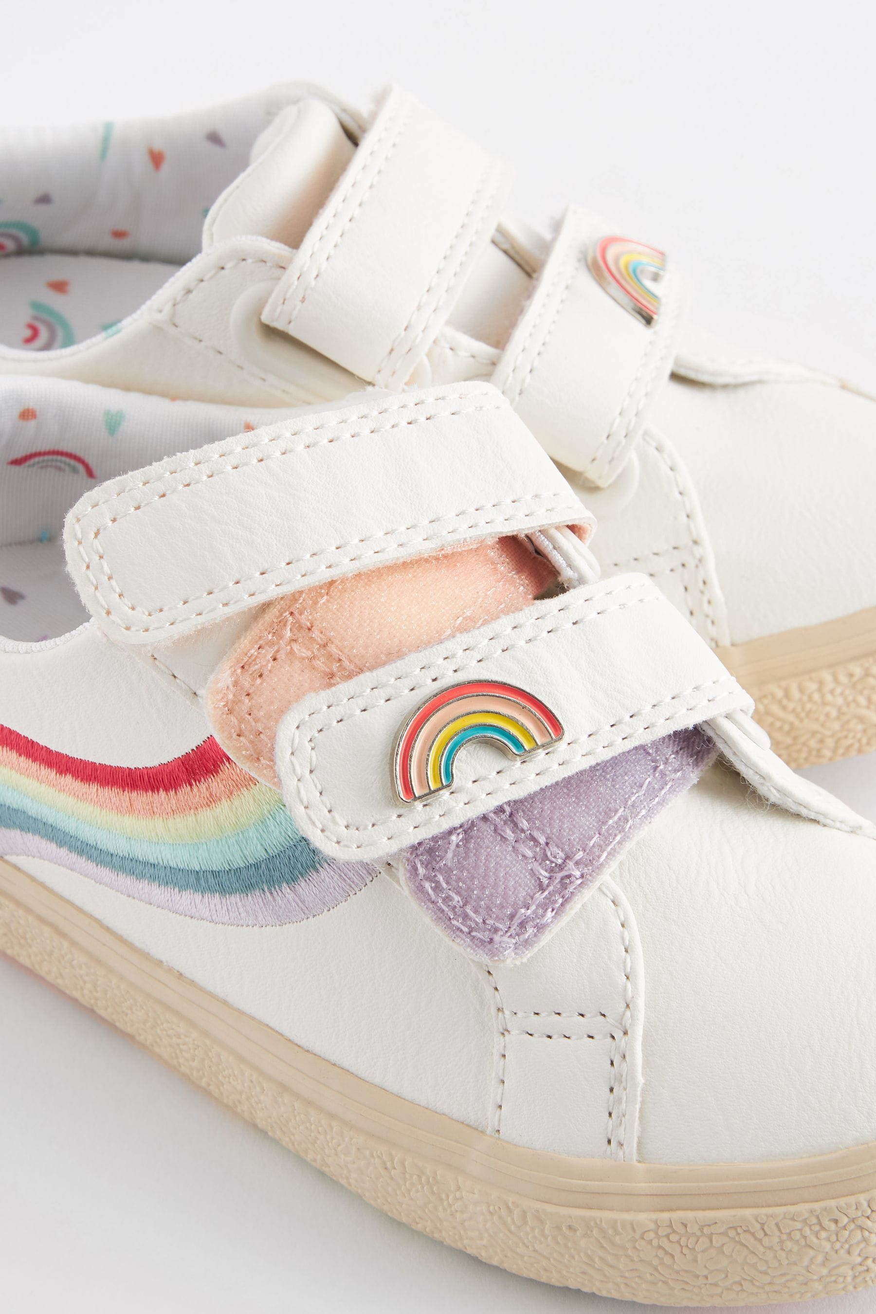 White Wide Fit (G) Rainbow Touch Fasten Trainers