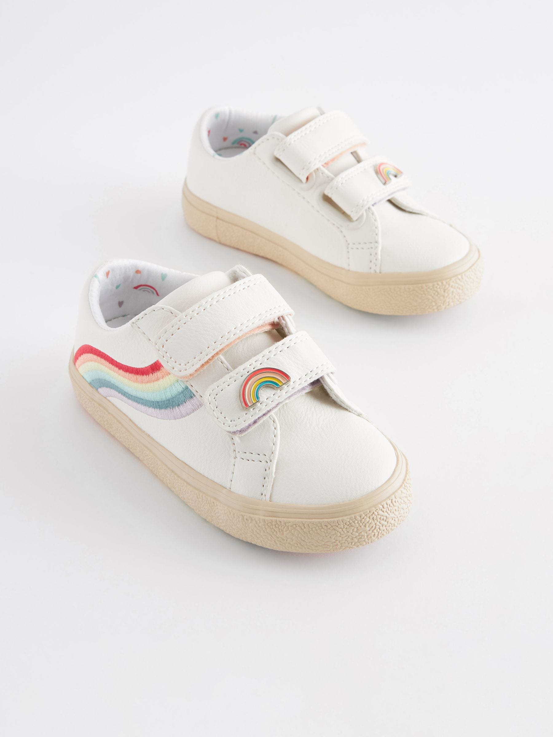 White Wide Fit (G) Rainbow Touch Fasten Trainers