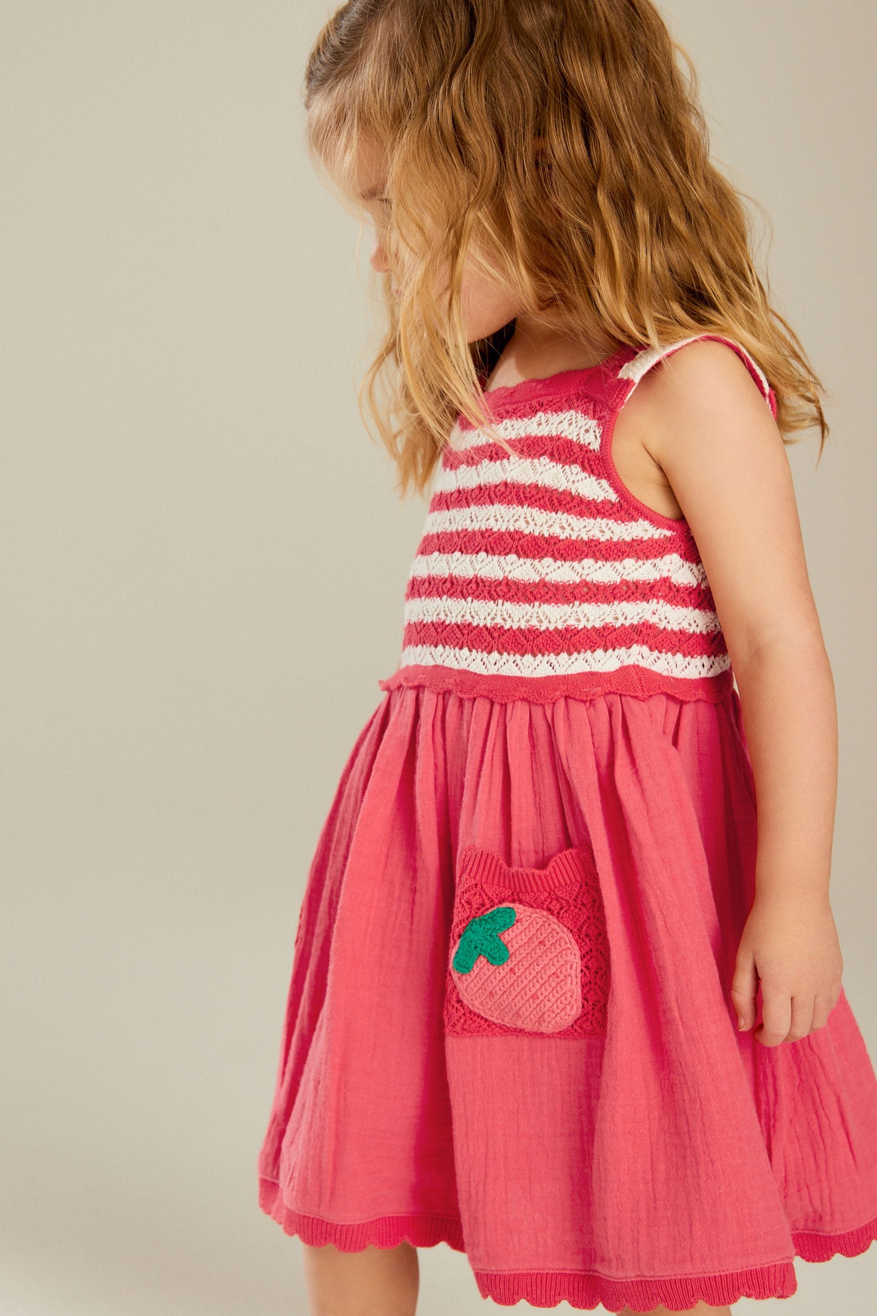 Red 100% Cotton Crochet Mono Dress (3mths-7yrs)