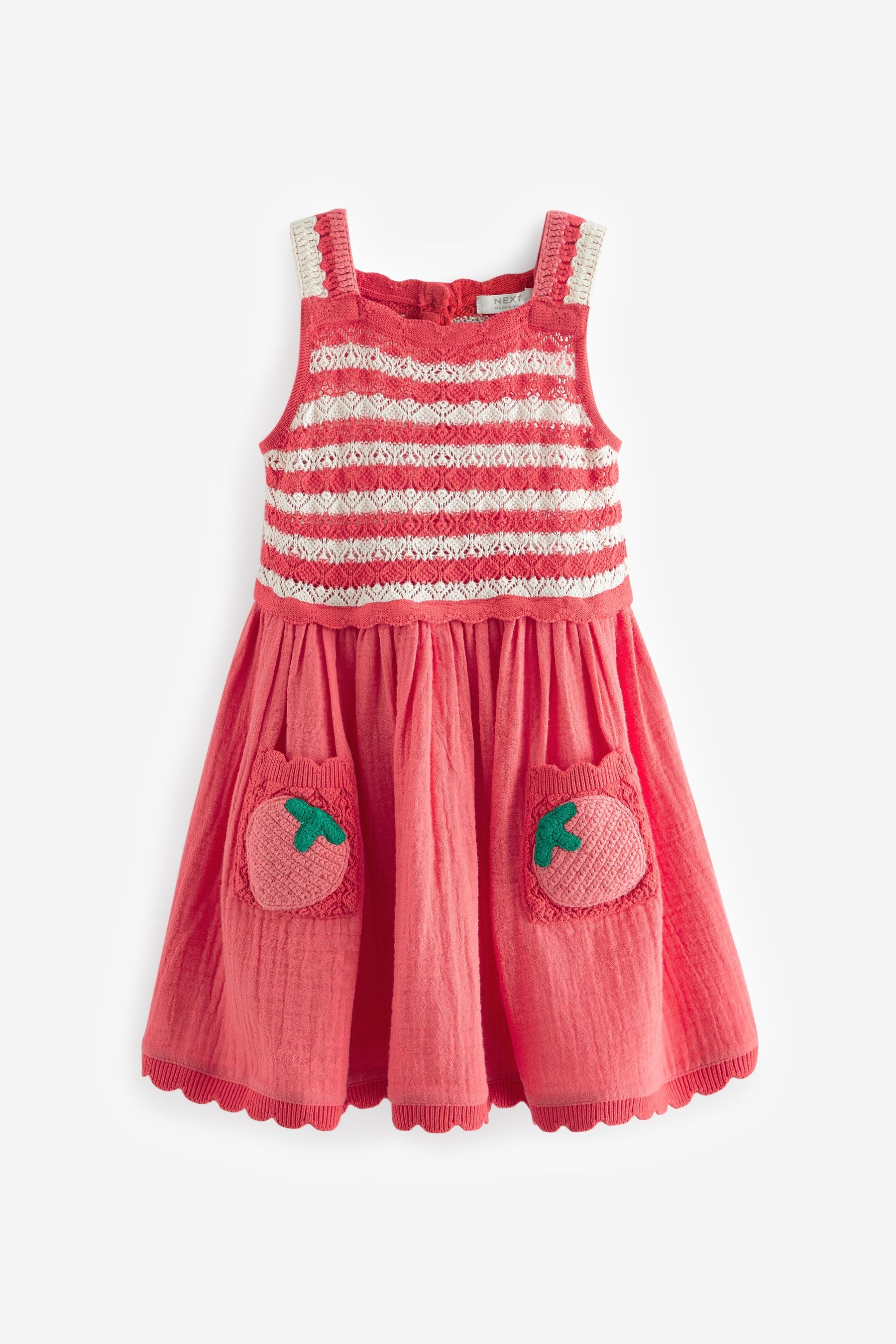 Red 100% Cotton Crochet Mono Dress (3mths-7yrs)