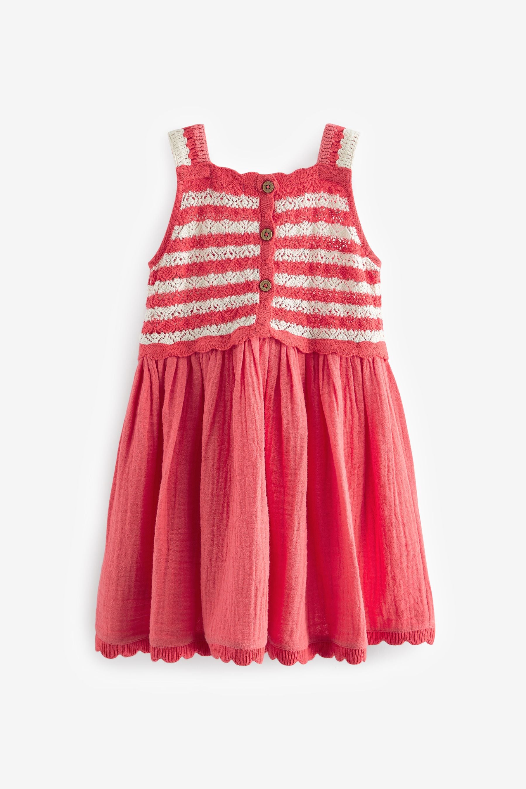 Red 100% Cotton Crochet Mono Dress (3mths-7yrs)