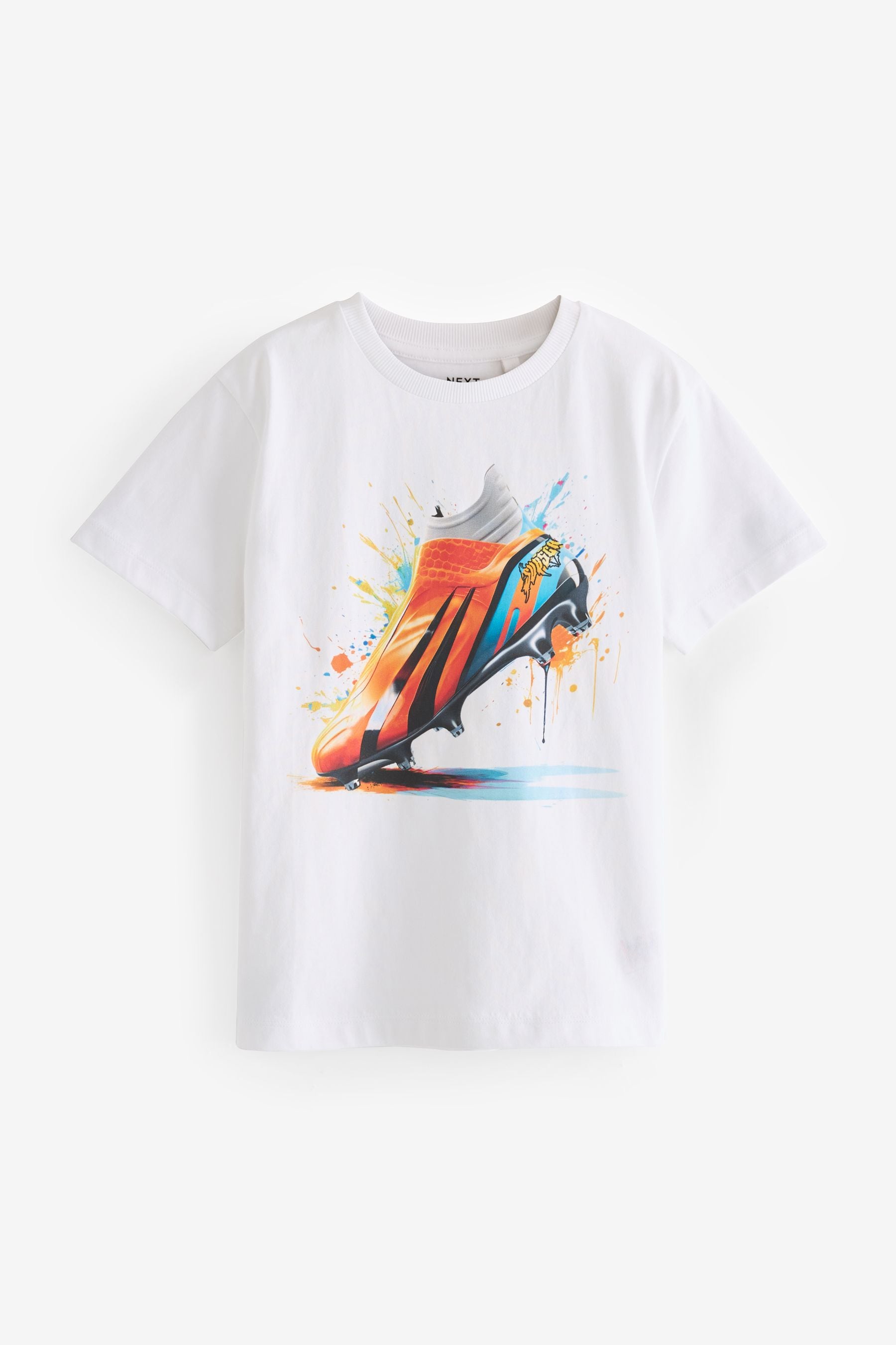 White Football Boot 100% Cotton Short Sleeve Graphic T-Shirt (3-16yrs)