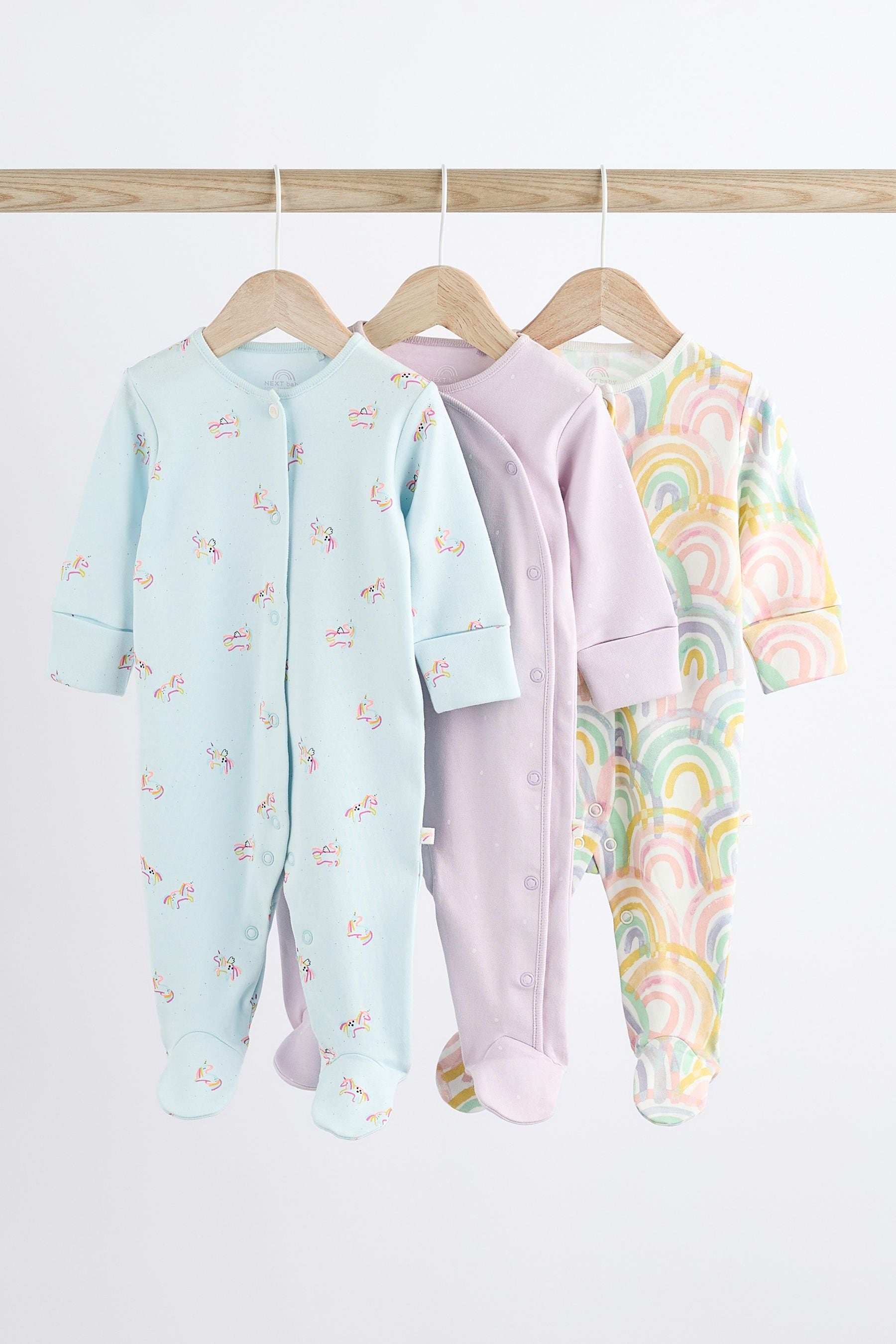 Purple Unicorn Baby Character Sleepsuits 3 Pack (0-3yrs)