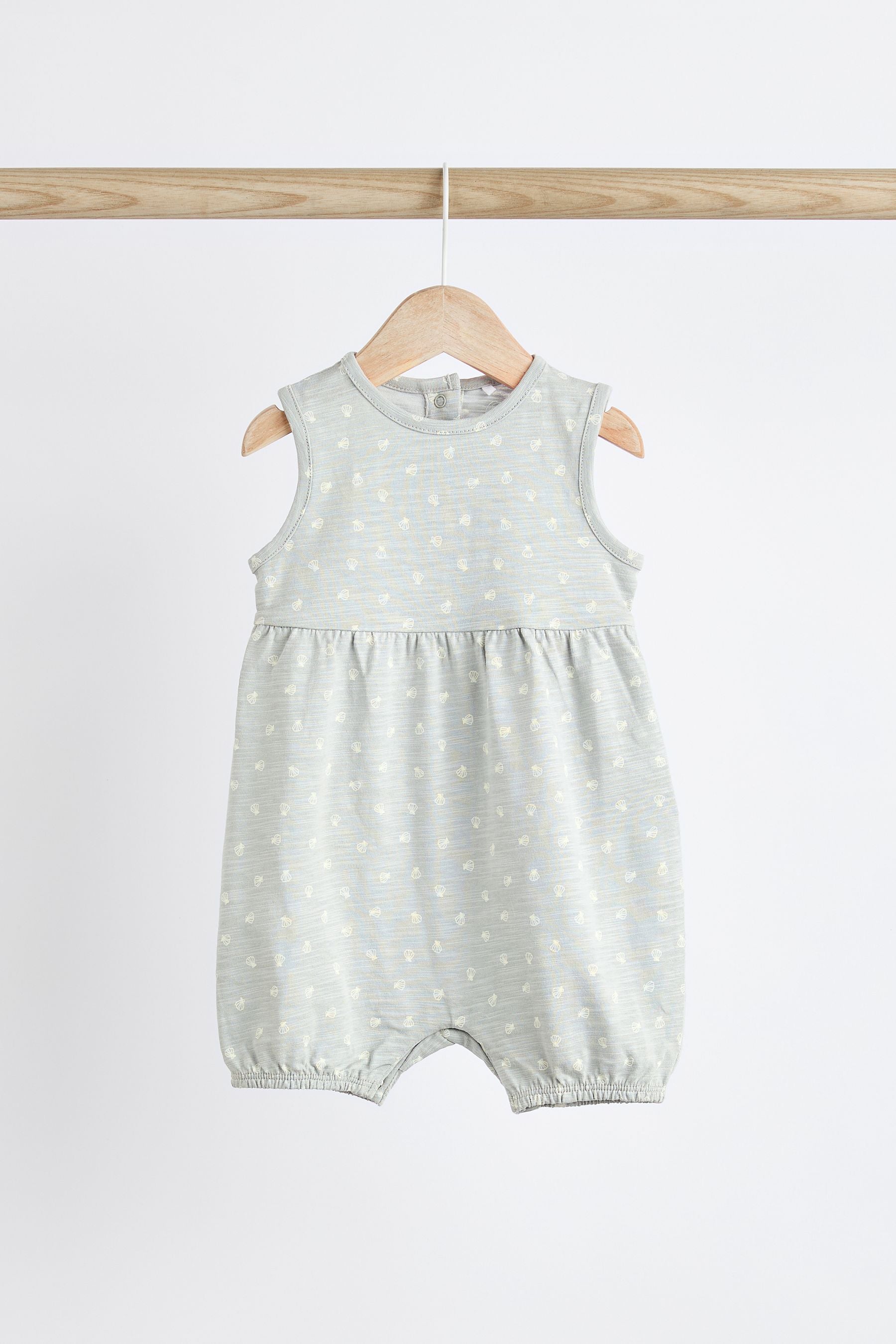 Grey Seashell Print Baby Vest Rompers 3 Pack