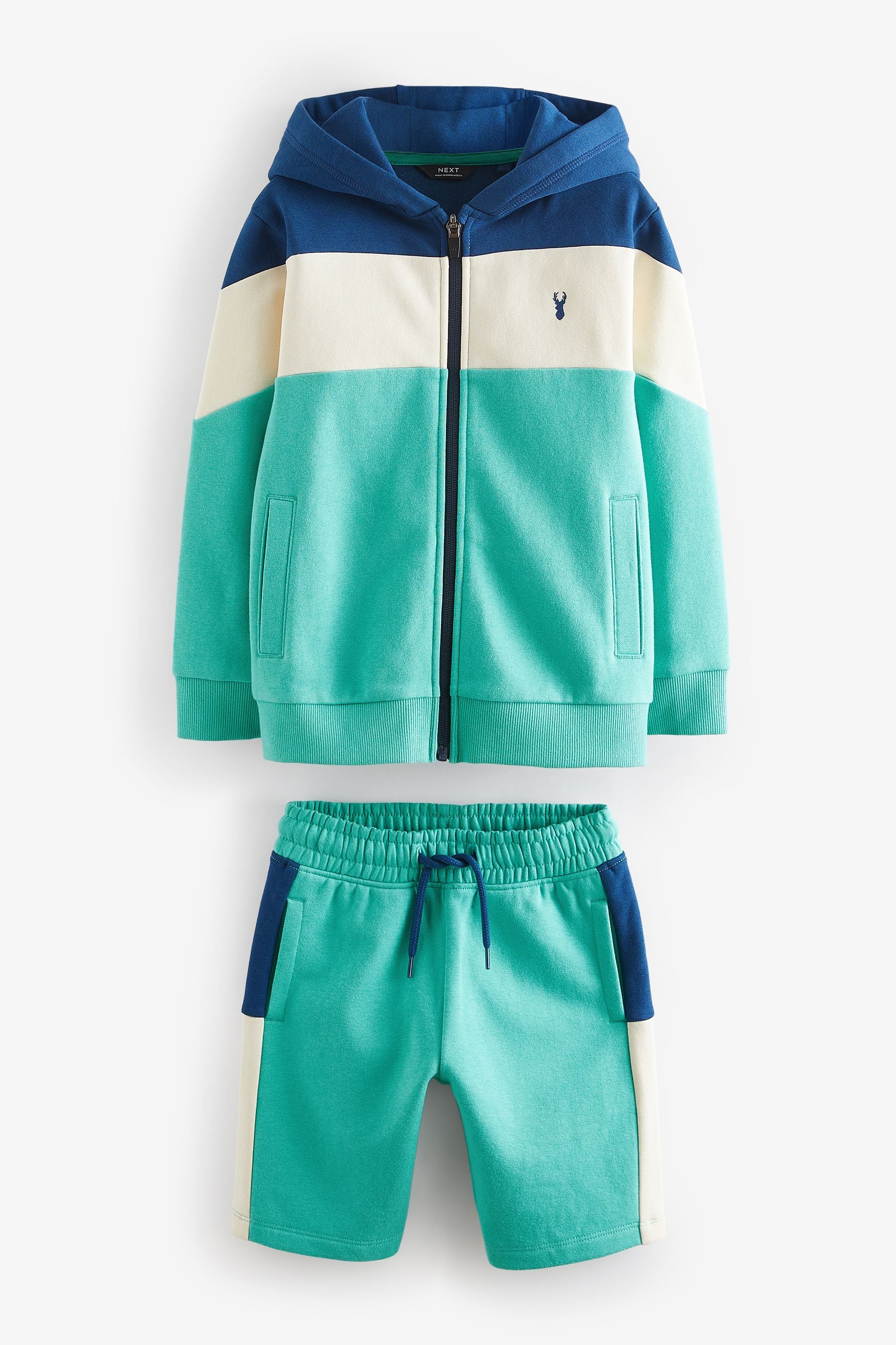 Green/Blue Colourblock Hoodie and Shorts Set (3-16yrs)