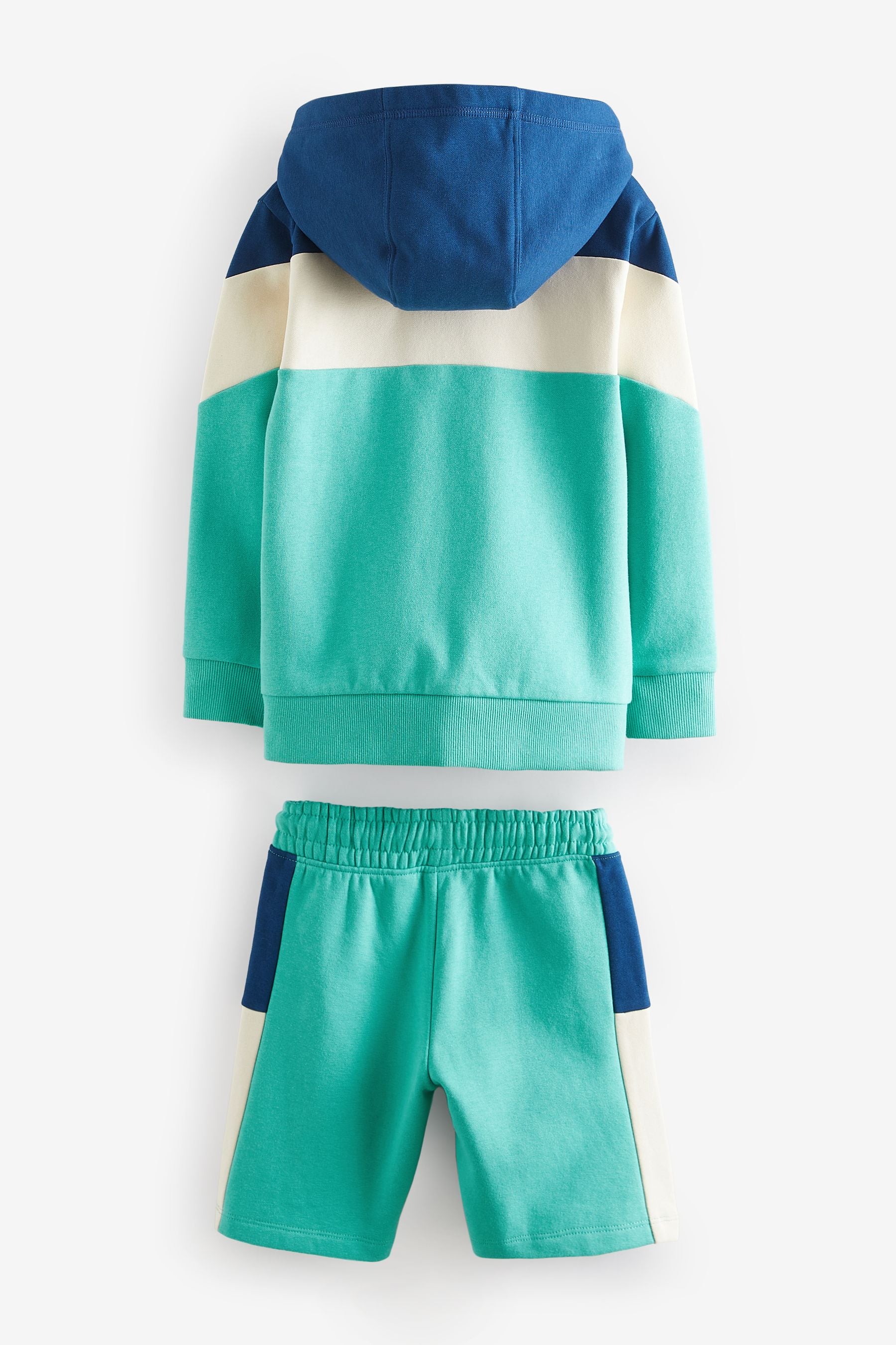 Green/Blue Colourblock Hoodie and Shorts Set (3-16yrs)