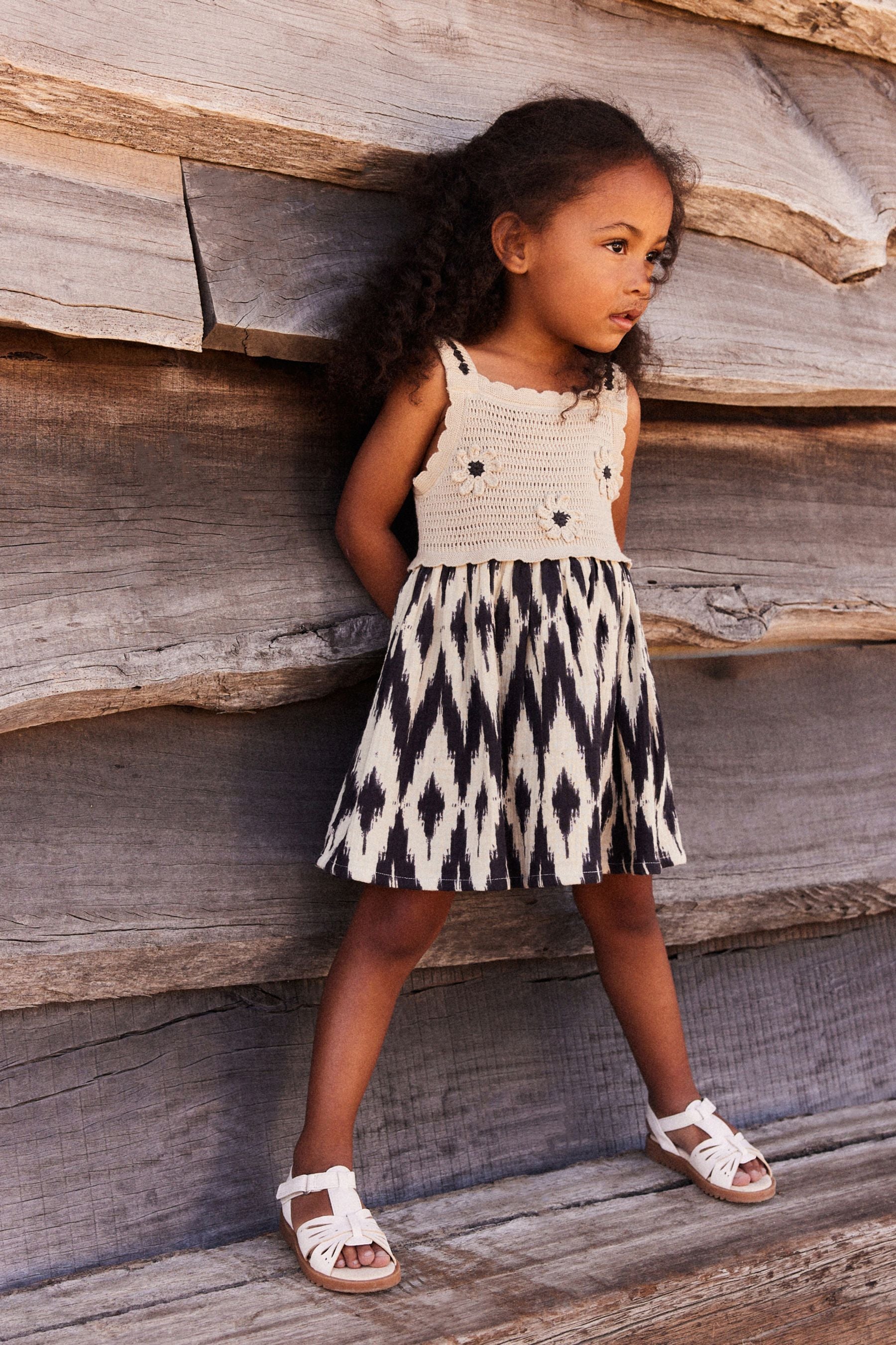 Black/White Crochet Mono Dress (3mths-7yrs)