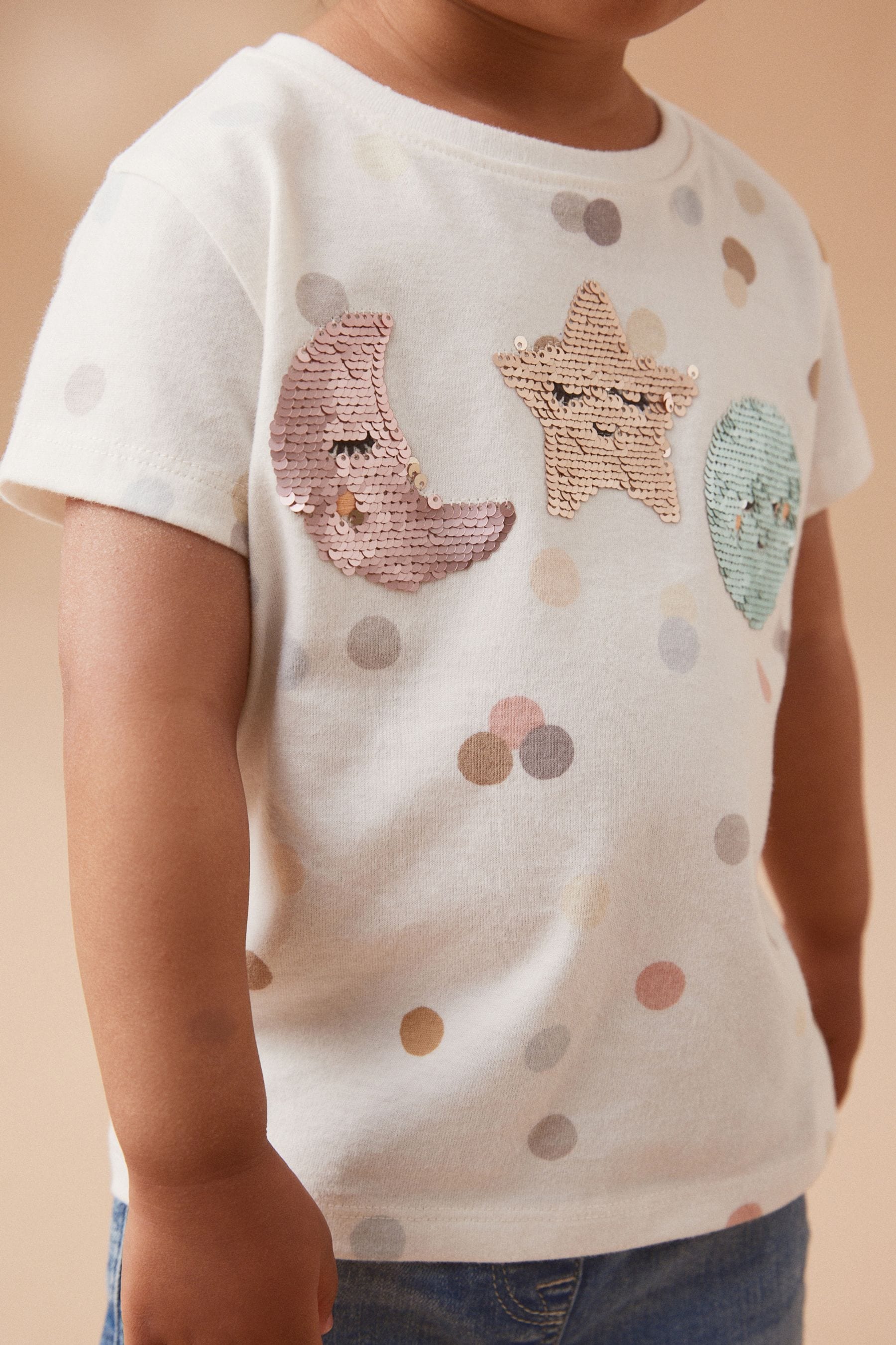 Cream Moon and Stars Short Sleeve Sequin T-Shirt (3mths-7yrs)