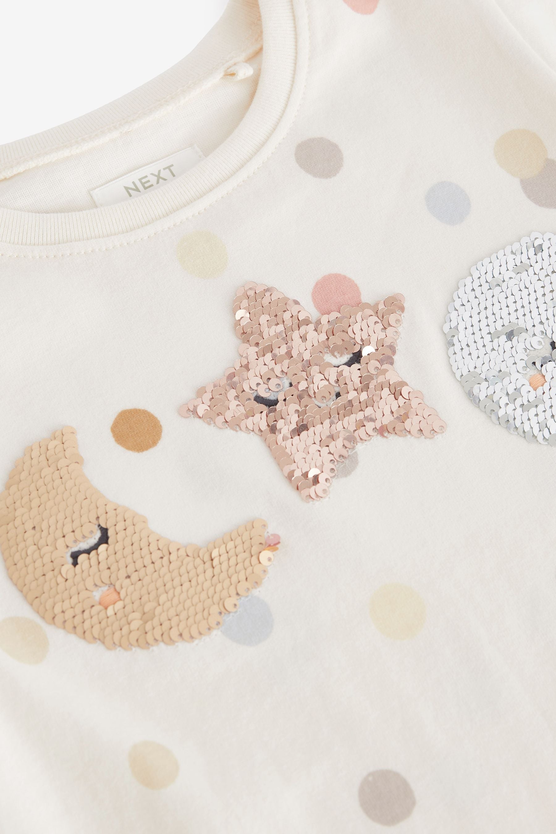 Cream Moon and Stars Short Sleeve Sequin T-Shirt (3mths-7yrs)