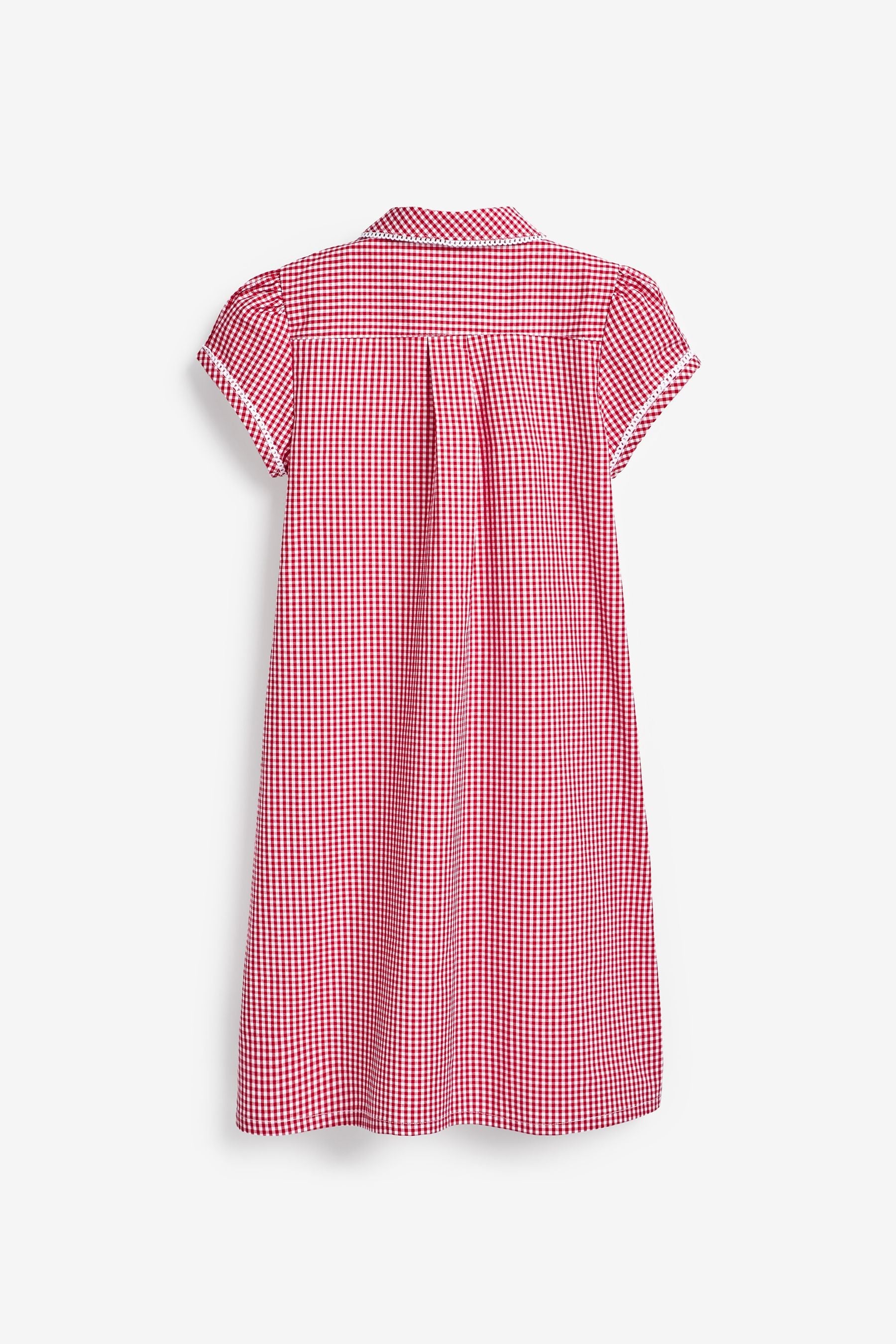 Red Cotton Rich Button Front Lace Gingham School Dress (3-14yrs)