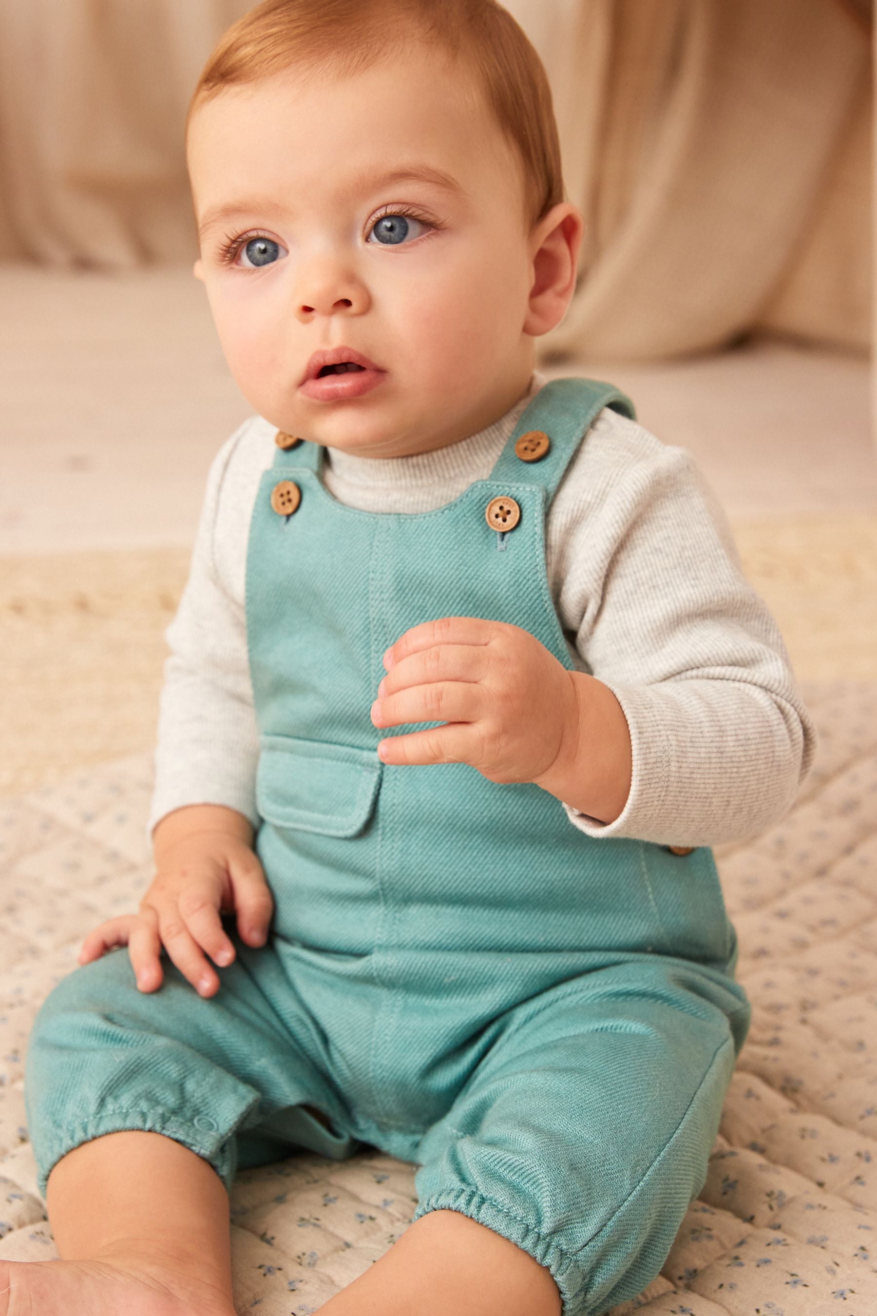 Teal Blue Baby Dungarees And Bodysuit Set (0mths-2yrs)