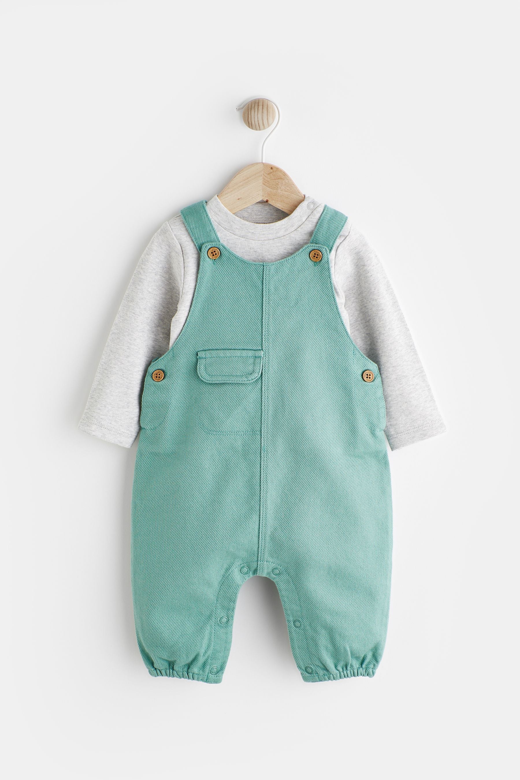 Teal Blue Baby Dungarees And Bodysuit Set (0mths-2yrs)