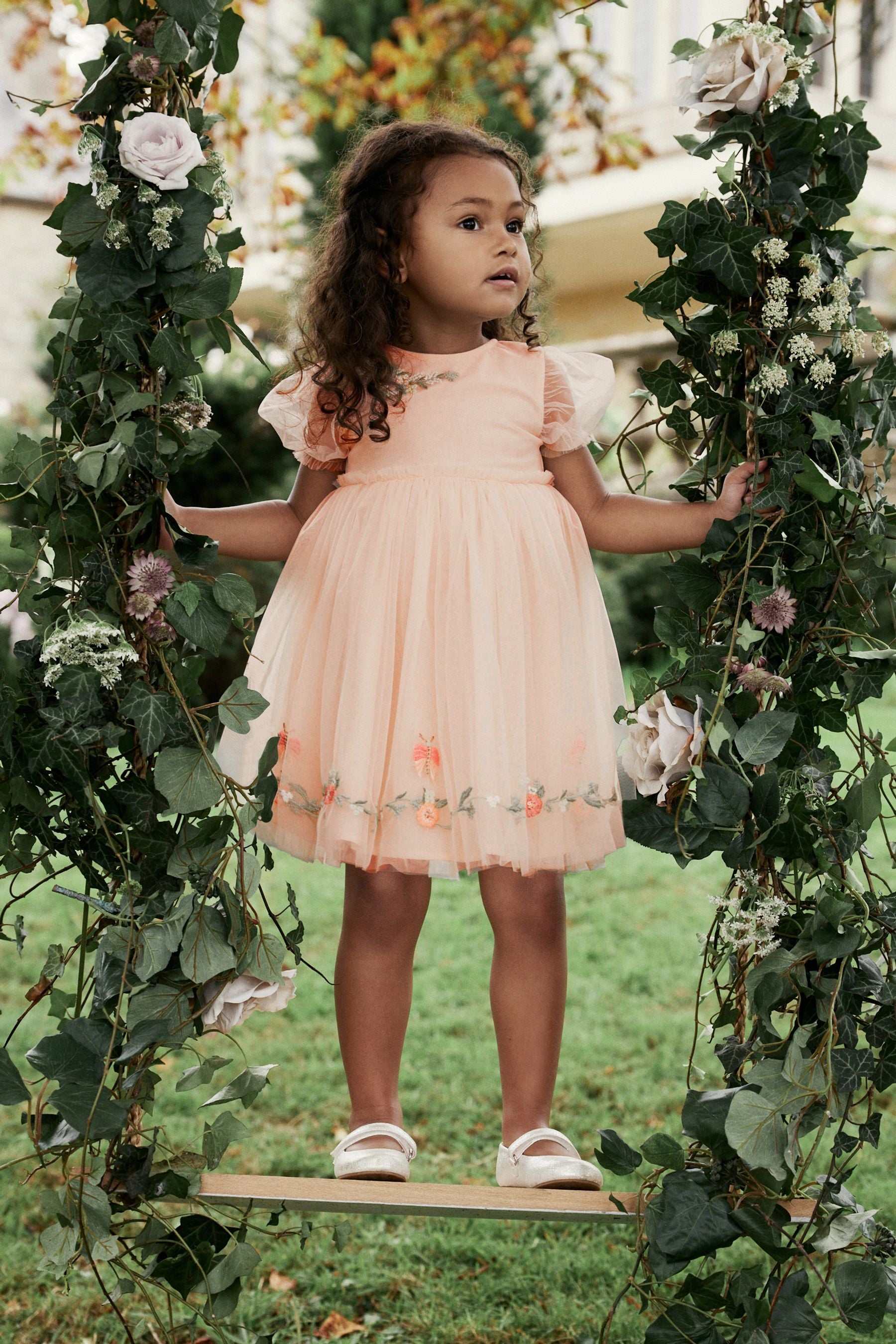 Pink Embroidered Mesh Party Dress (3mths-10yrs)