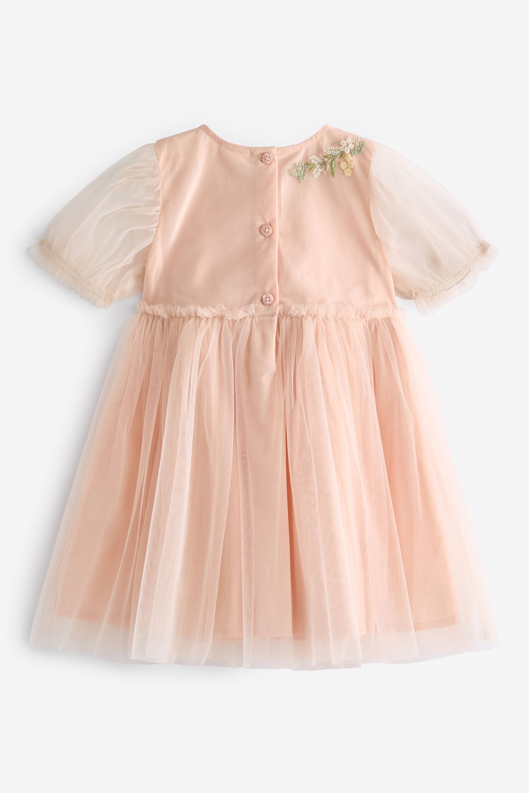 Pink Embroidered Mesh Party Dress (3mths-10yrs)