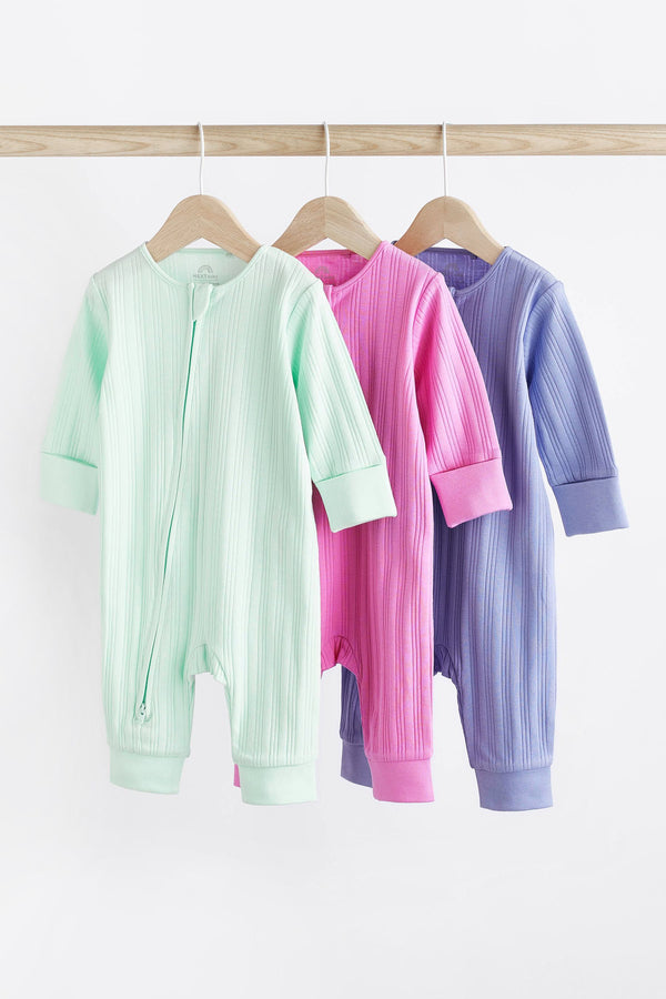 Bright Baby Two Way Zip Footless Sleepsuits 3 Pack (0mths-3yrs)