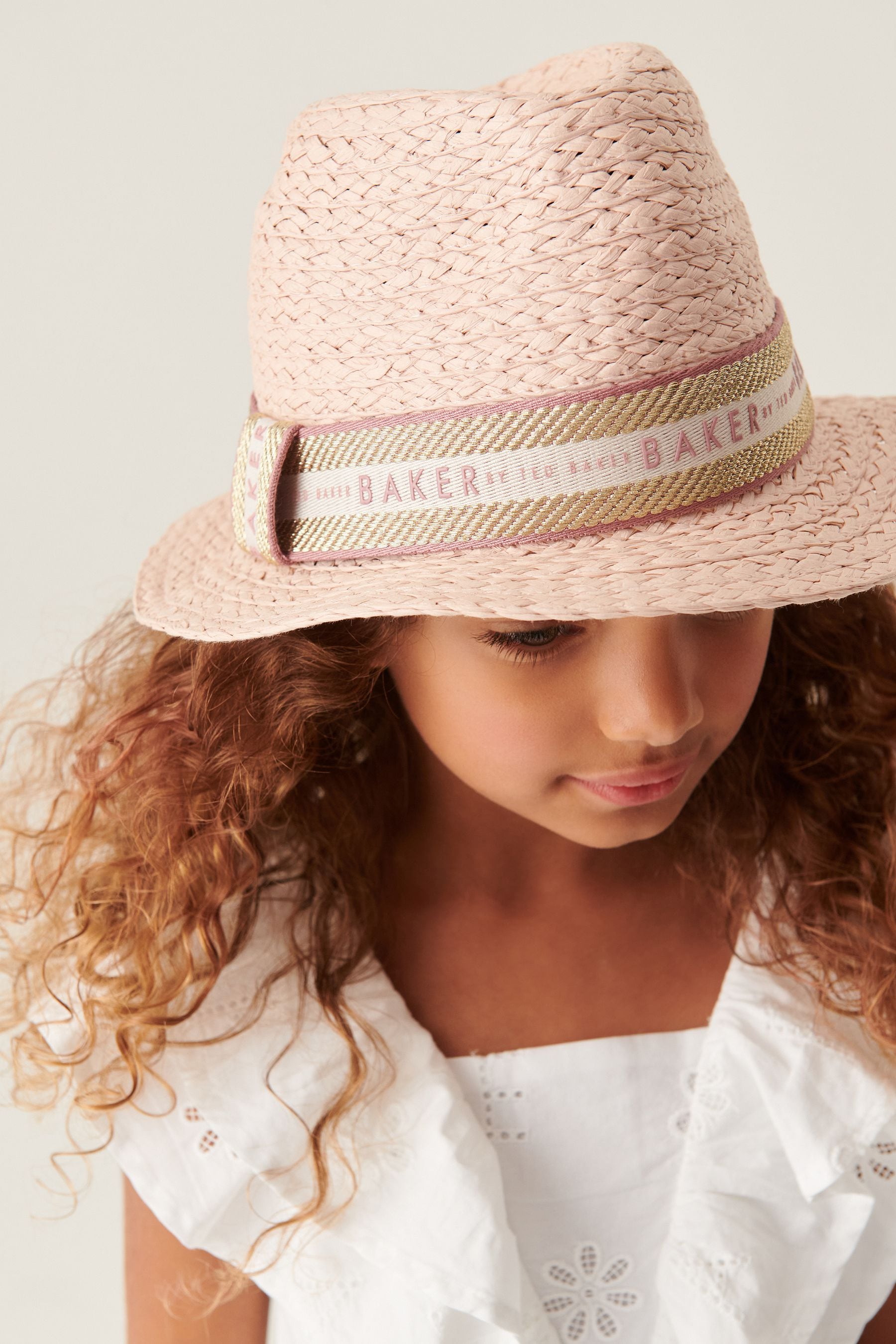 Pink Baker by Ted Baker Girls Pink Trilby Straw Hat