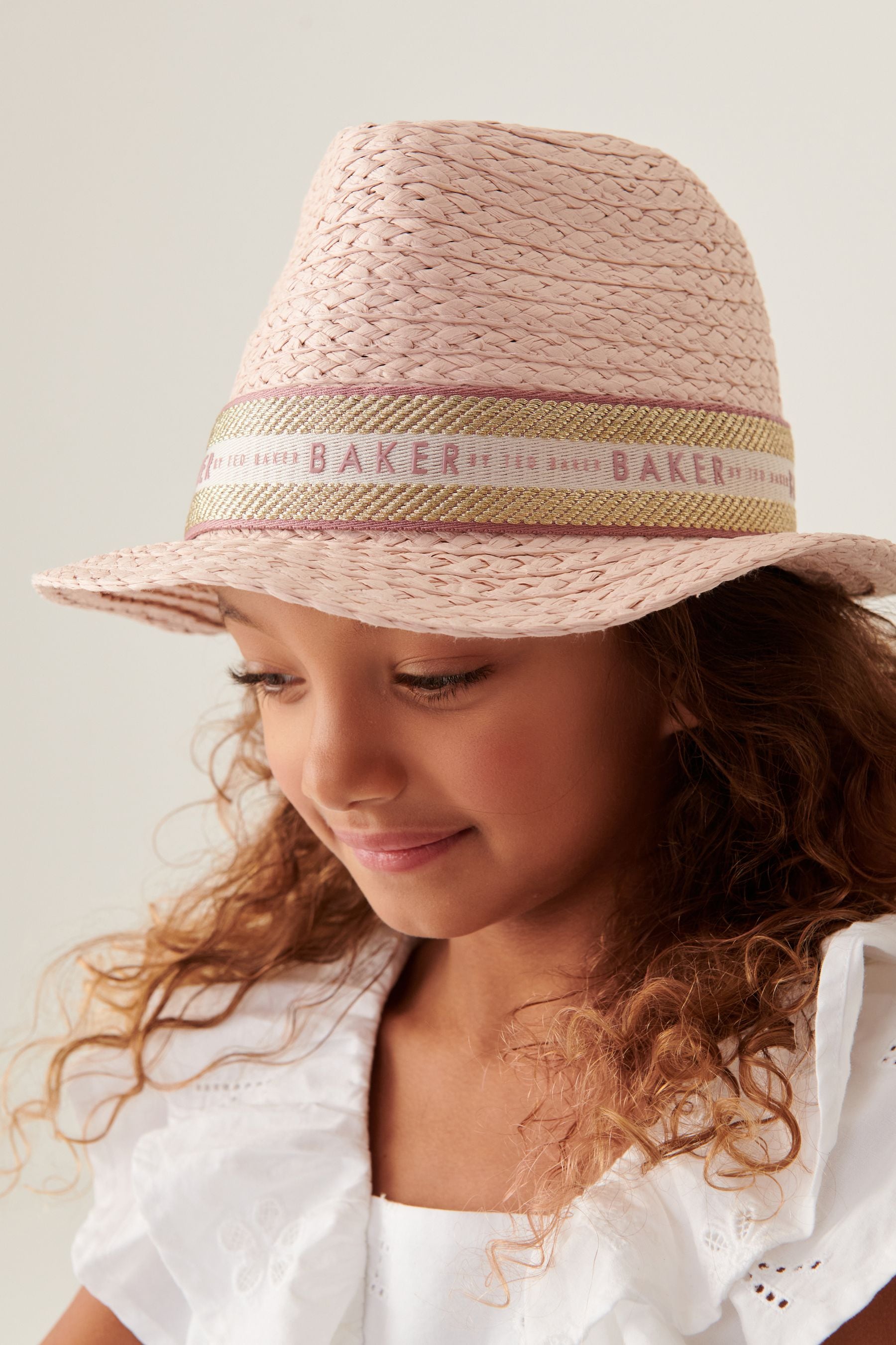 Pink Baker by Ted Baker Girls Pink Trilby Straw Hat