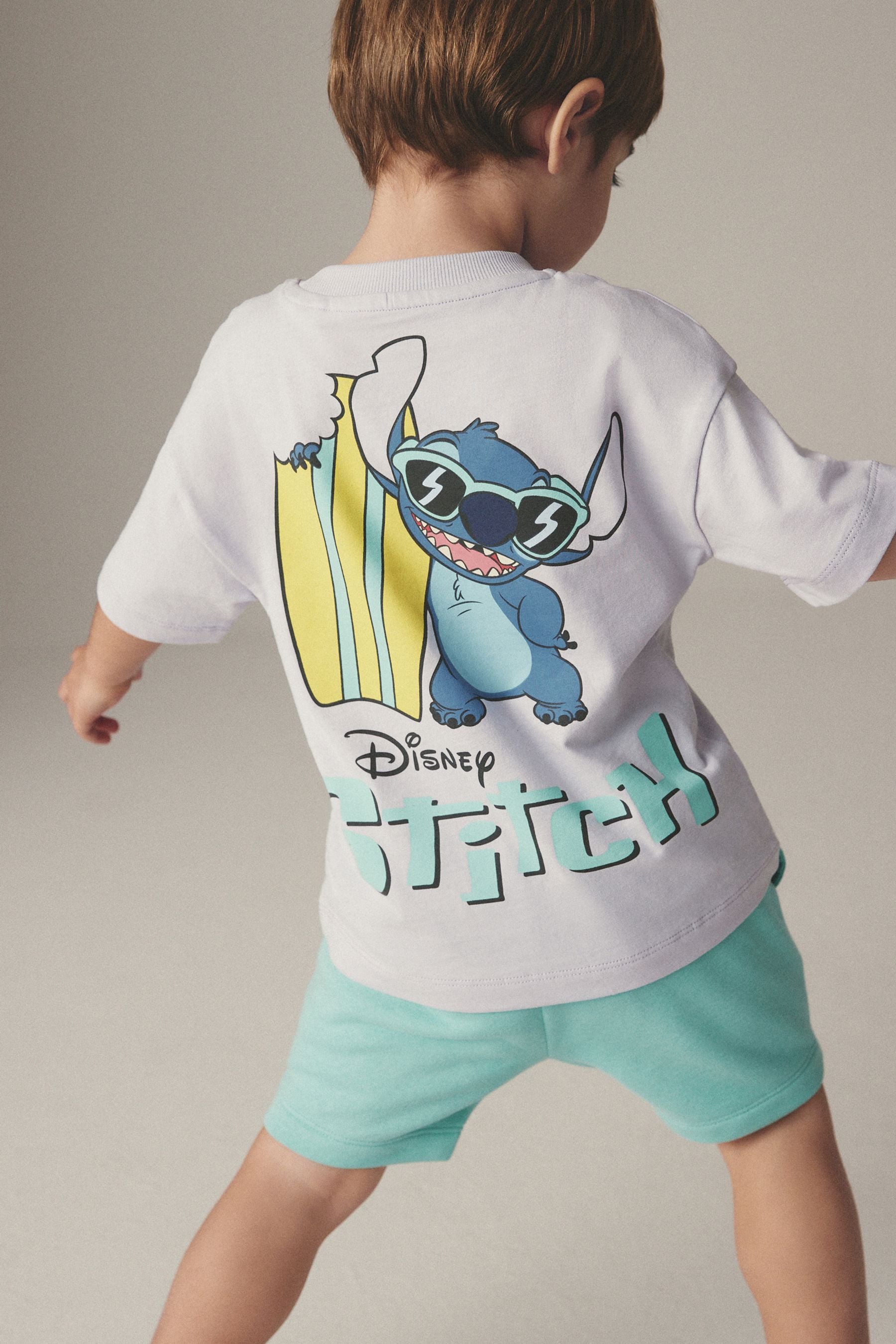 Lilac Purple/Green Lilo & Stitch Short Sleeve 100% Cotton T-Shirt and Shorts Set (3mths-8yrs)