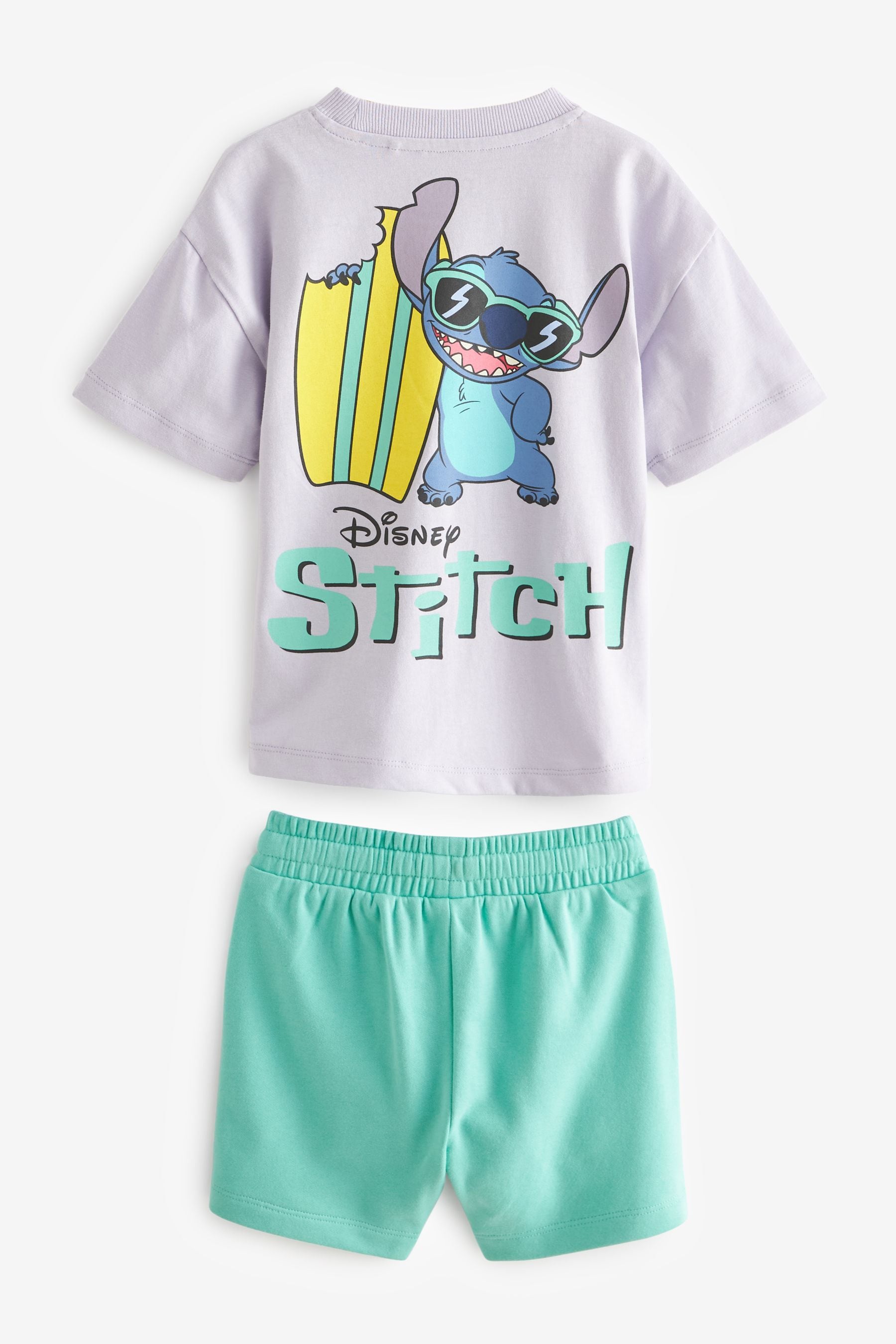 Lilac Purple/Green Lilo & Stitch Short Sleeve 100% Cotton T-Shirt and Shorts Set (3mths-8yrs)