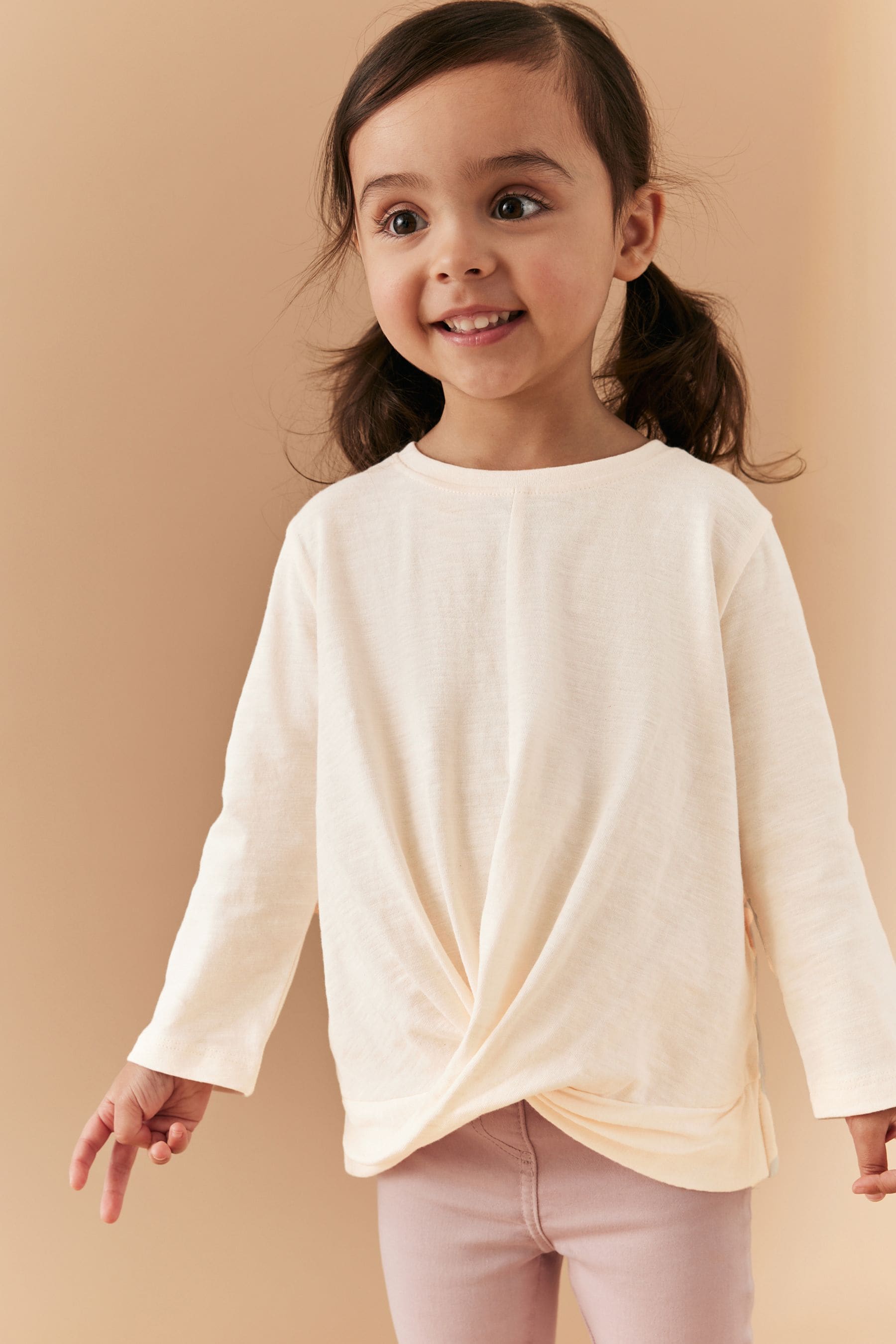 Pale Pink Long Sleeve Twist Front T-Shirt (3mths-7yrs)