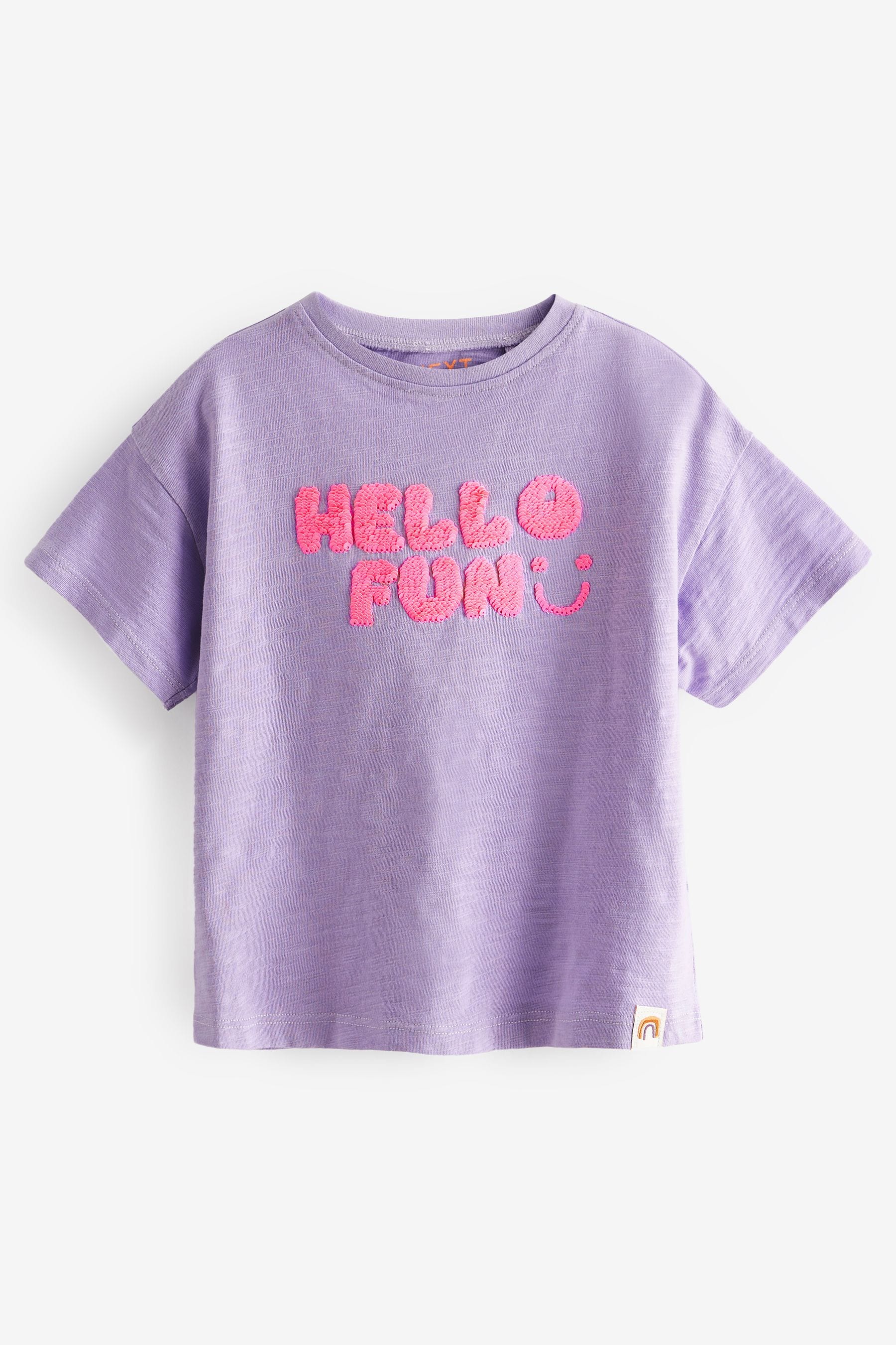 Lilac Short Sleeve Sequin 100% Cotton T-Shirt (3mths-7yrs)