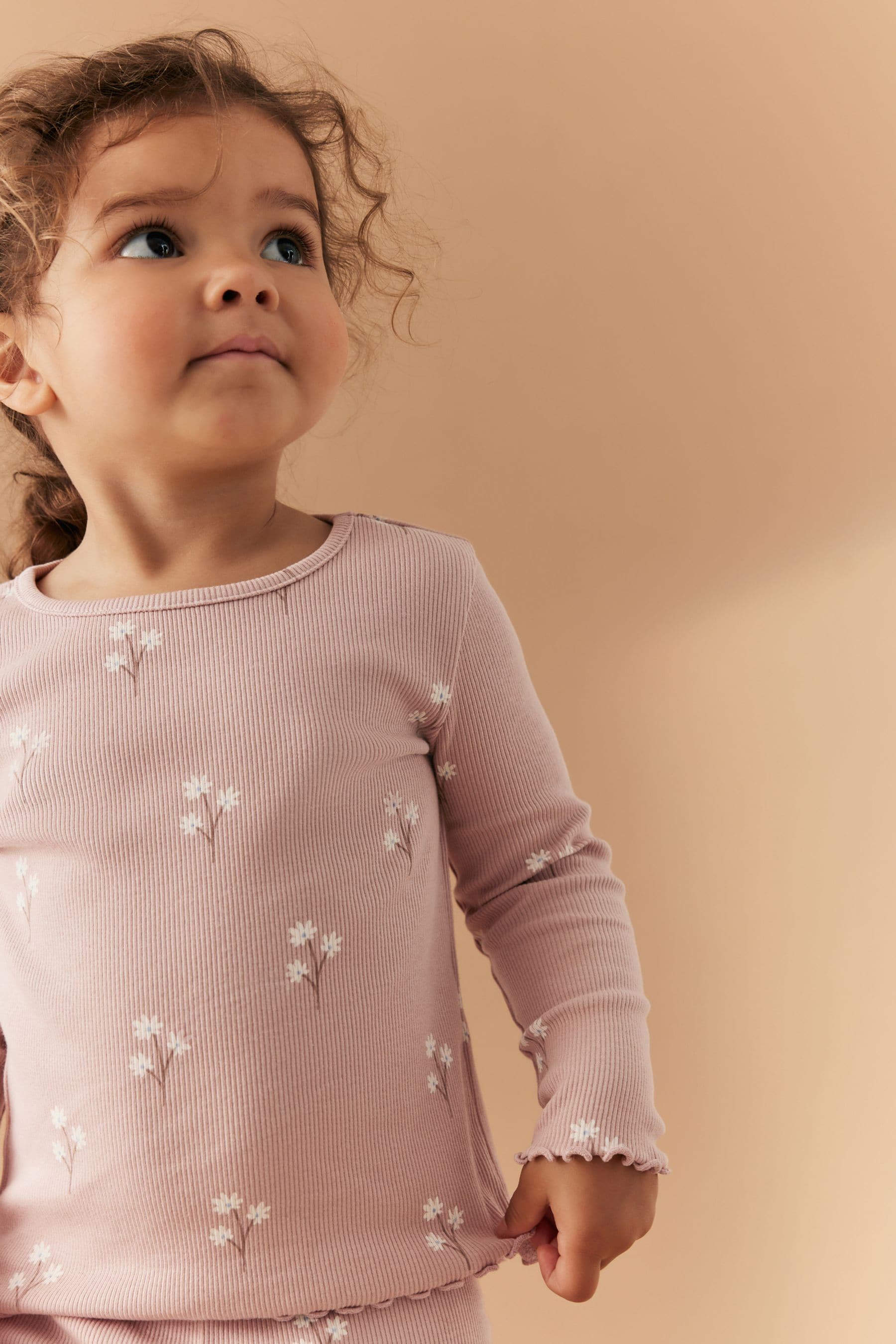 Pink Ditsy Floral Cotton Rich Long Sleeve Rib T-Shirt (3mths-7yrs)