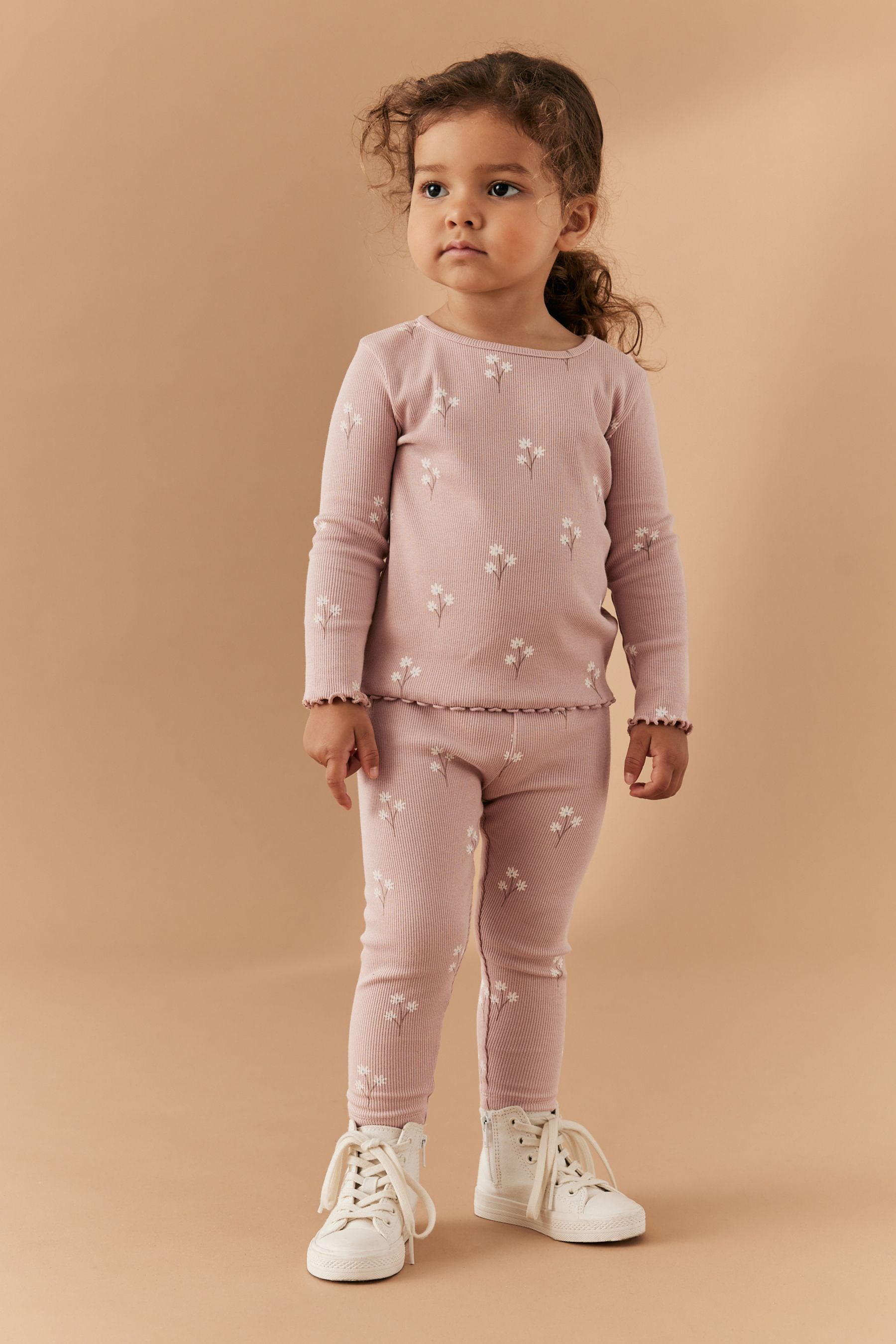 Pink Ditsy Floral Cotton Rich Long Sleeve Rib T-Shirt (3mths-7yrs)