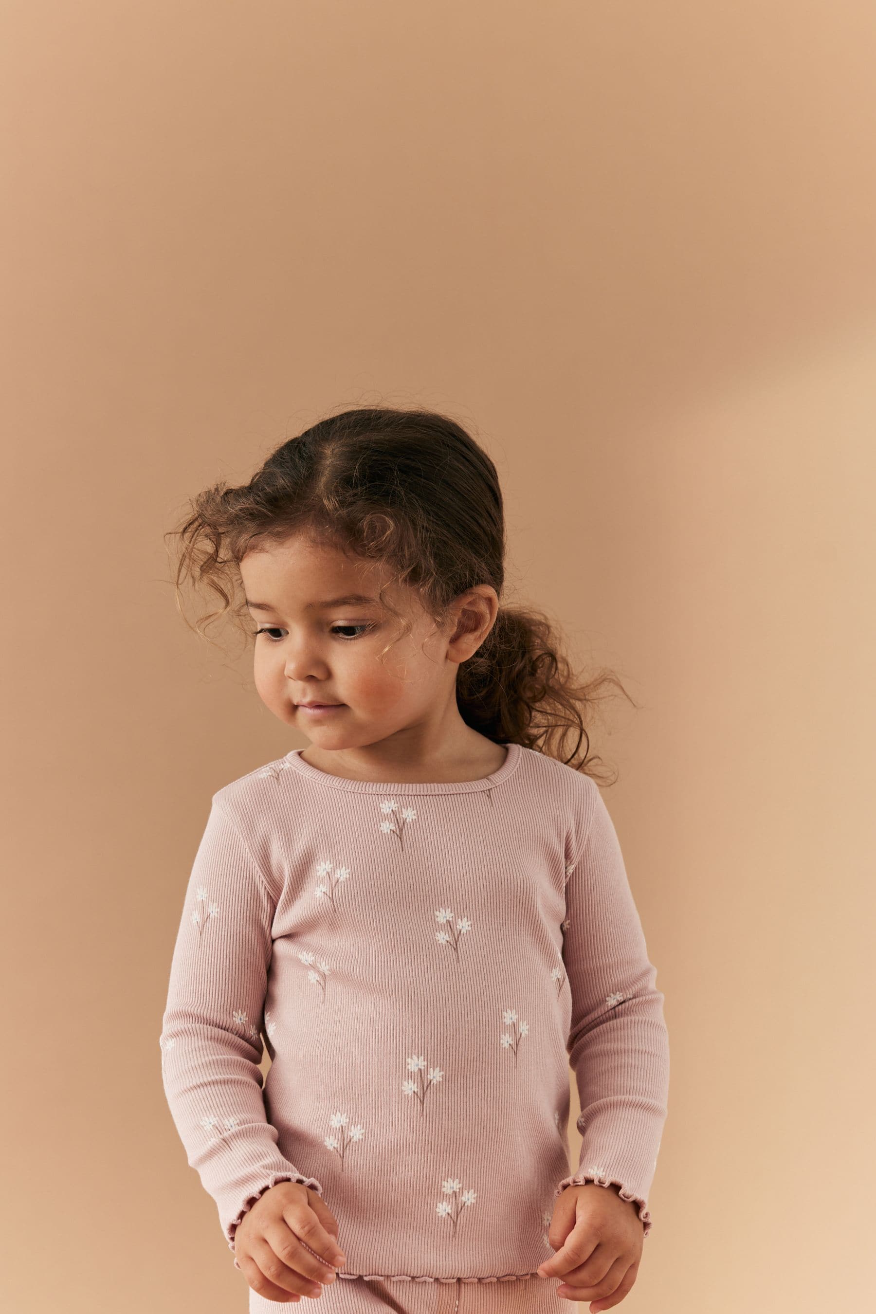 Pink Ditsy Floral Cotton Rich Long Sleeve Rib T-Shirt (3mths-7yrs)