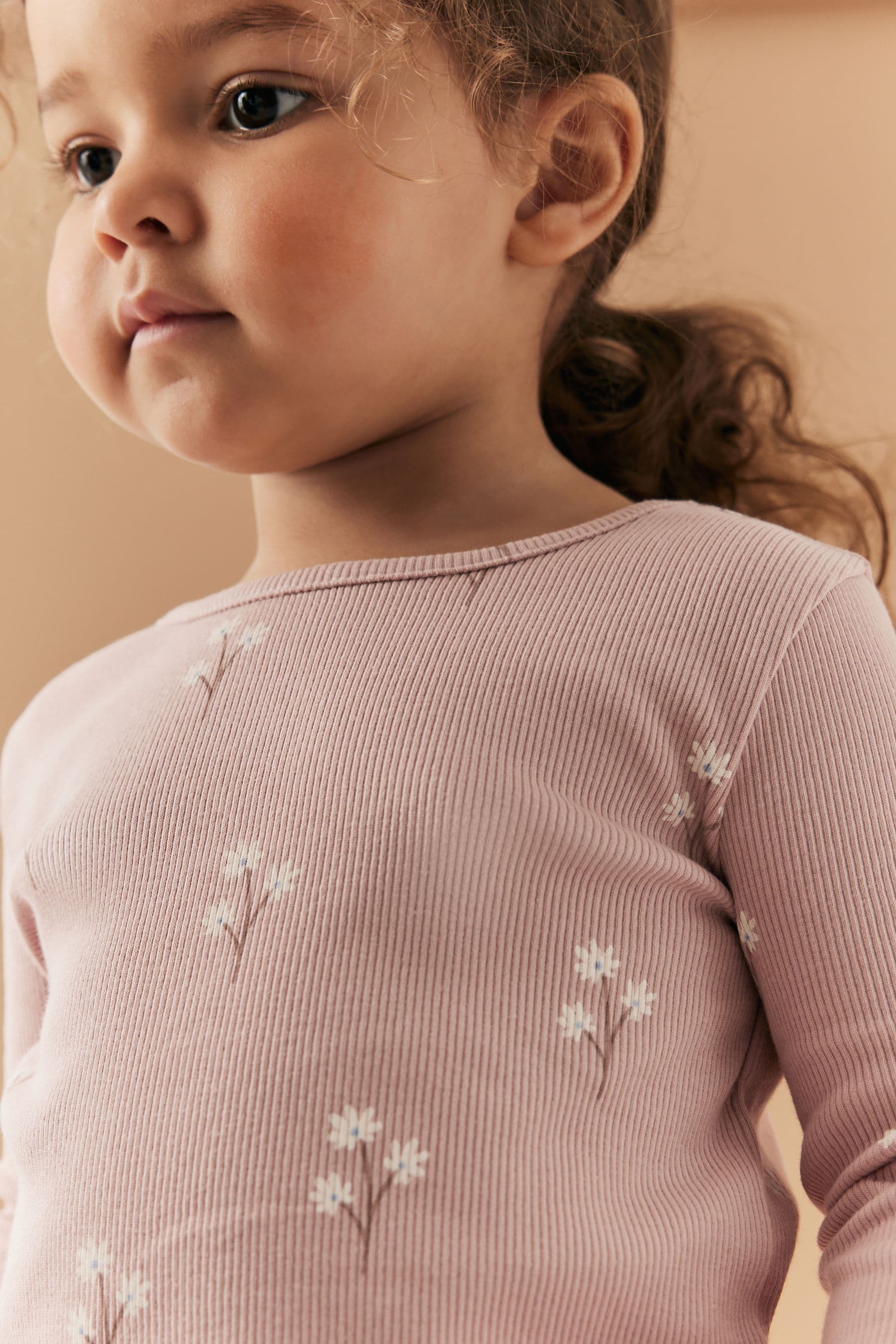 Pink Ditsy Floral Cotton Rich Long Sleeve Rib T-Shirt (3mths-7yrs)