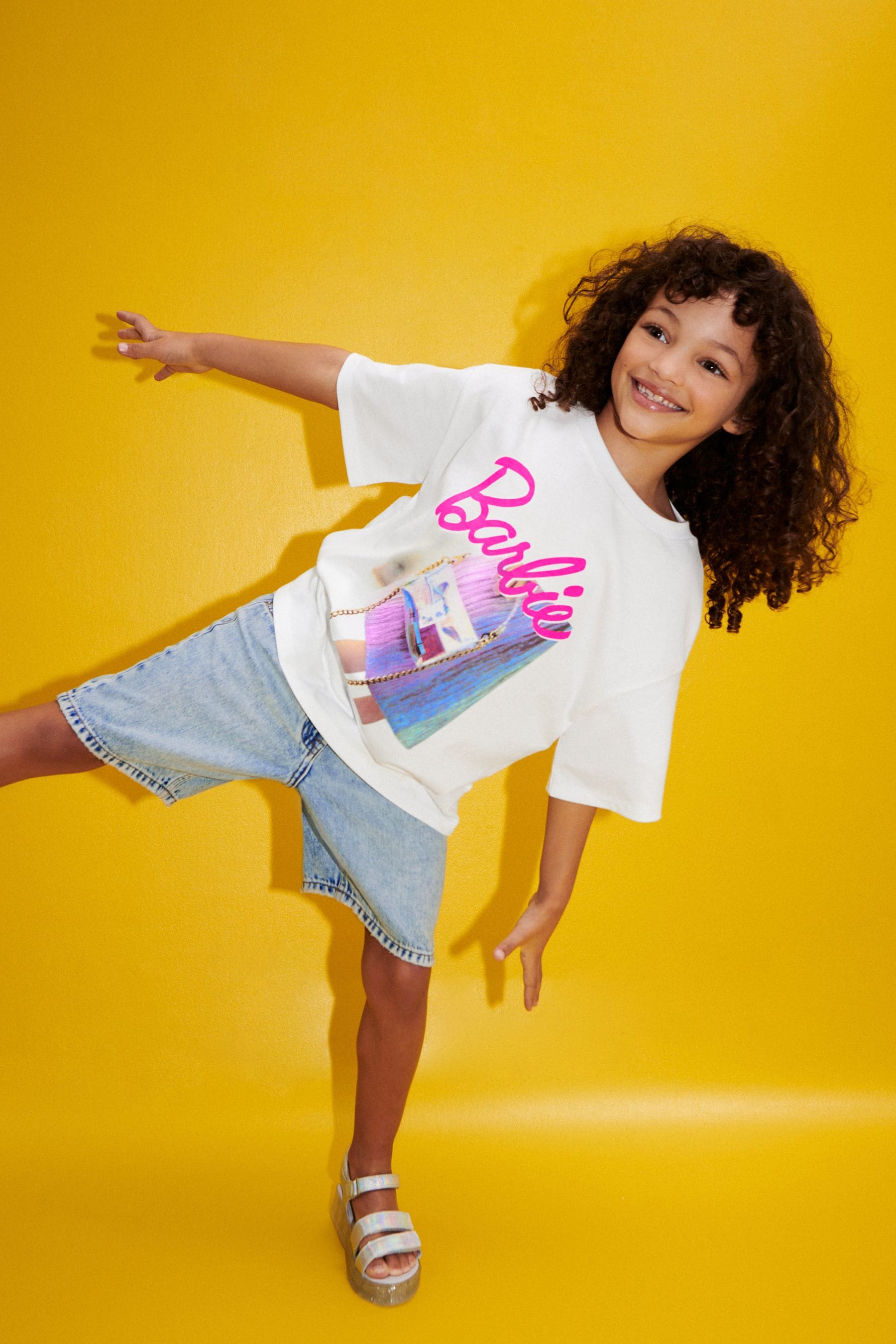 White/Pink Oversized Barbie T-Shirt (3-16yrs)