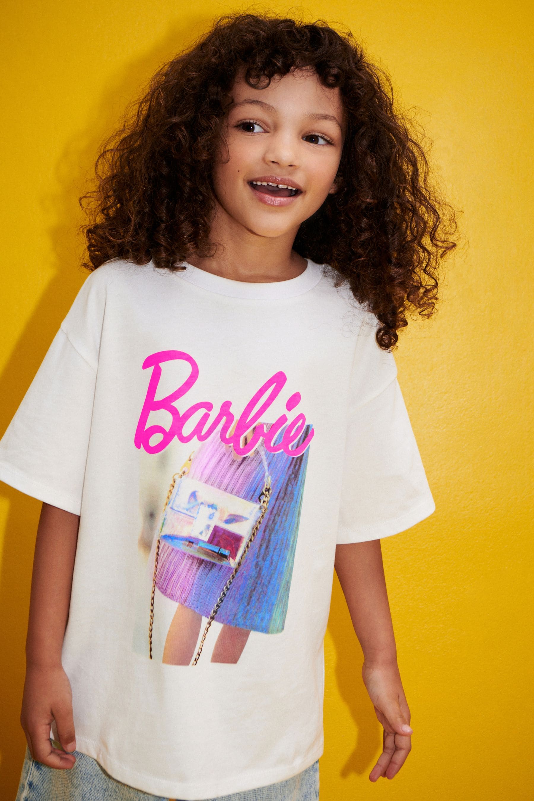 White/Pink Oversized Barbie T-Shirt (3-16yrs)