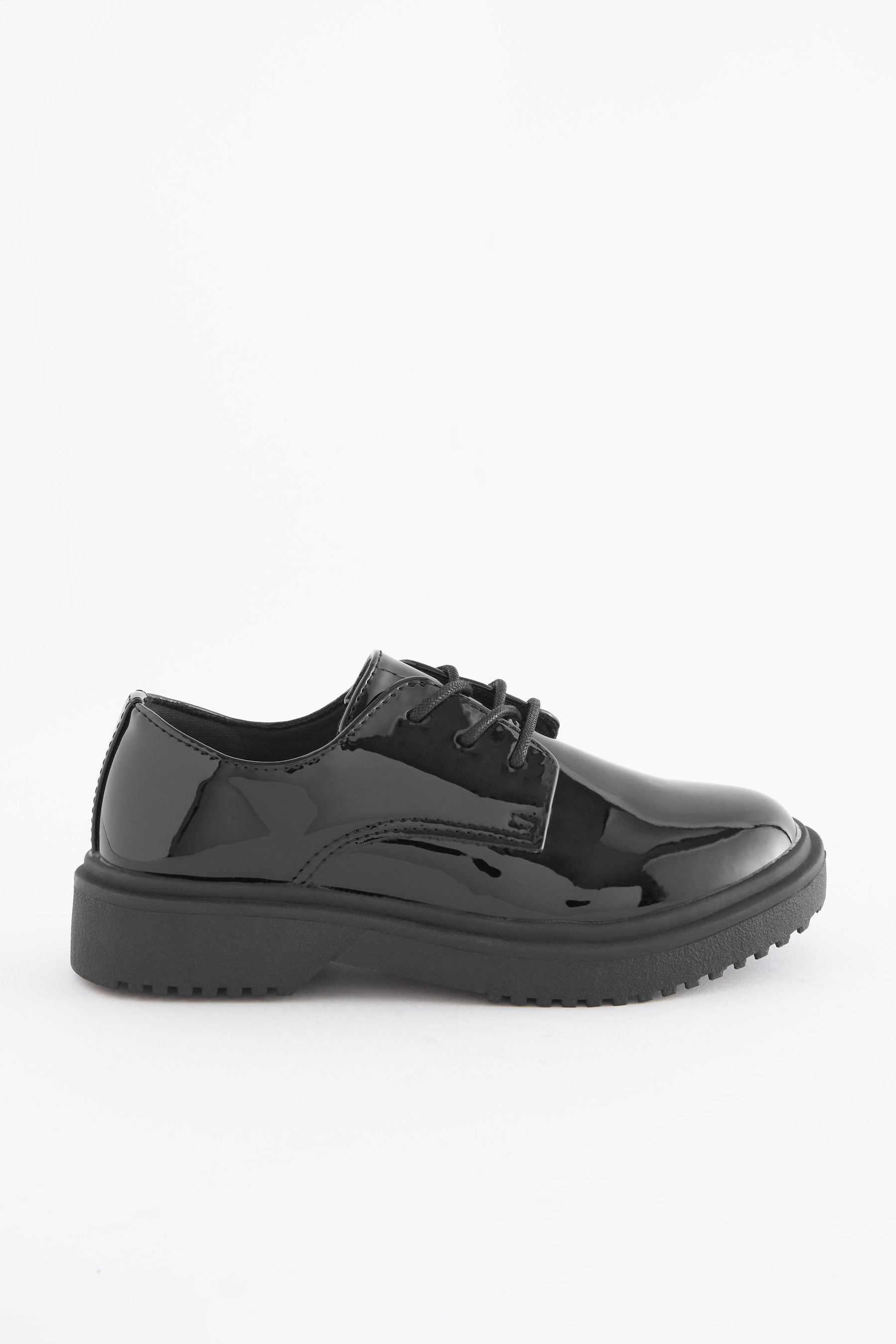 Black Patent Wide Fit (G) School Chunky Lace-Up Shoes