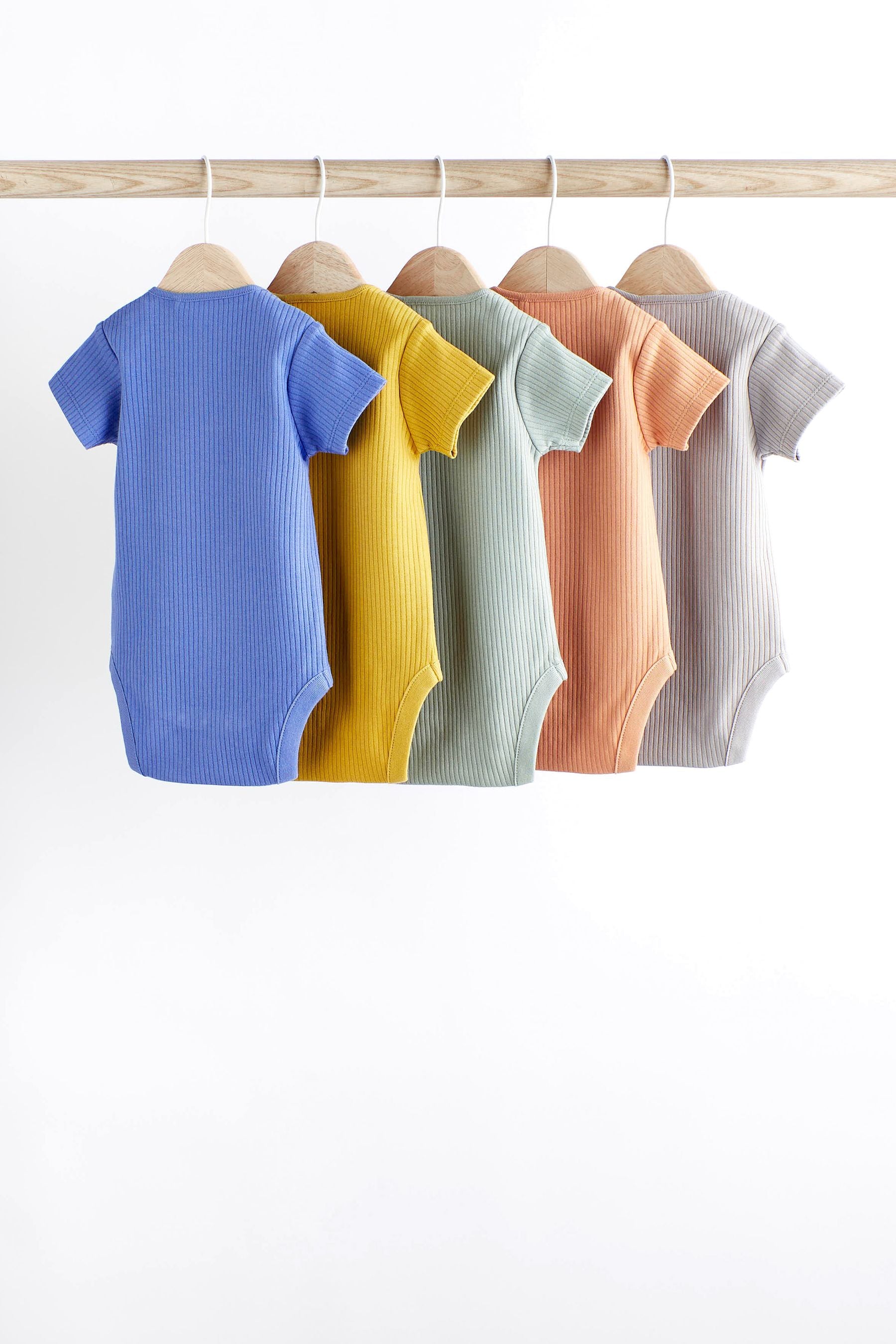 Multi Plain Rib Baby Bodysuits 5 Pack