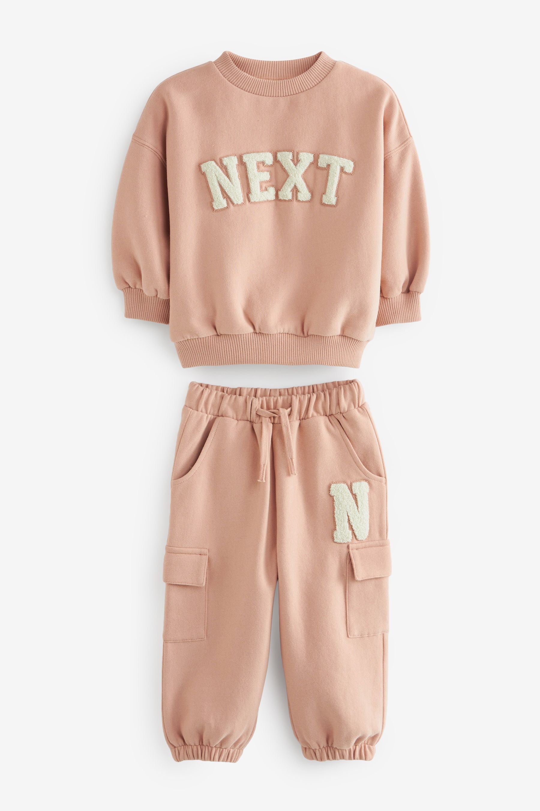 Neutral Nxt Logo Sweatshirt And Cargo Joggers Set (3mths-7yrs)