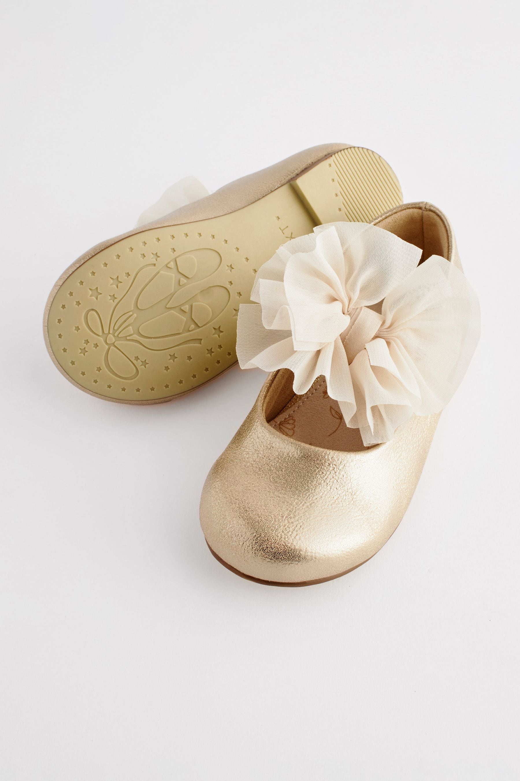 Gold Wide Fit (G) Mary Jane Bridesmaid Bow Occasion Shoes