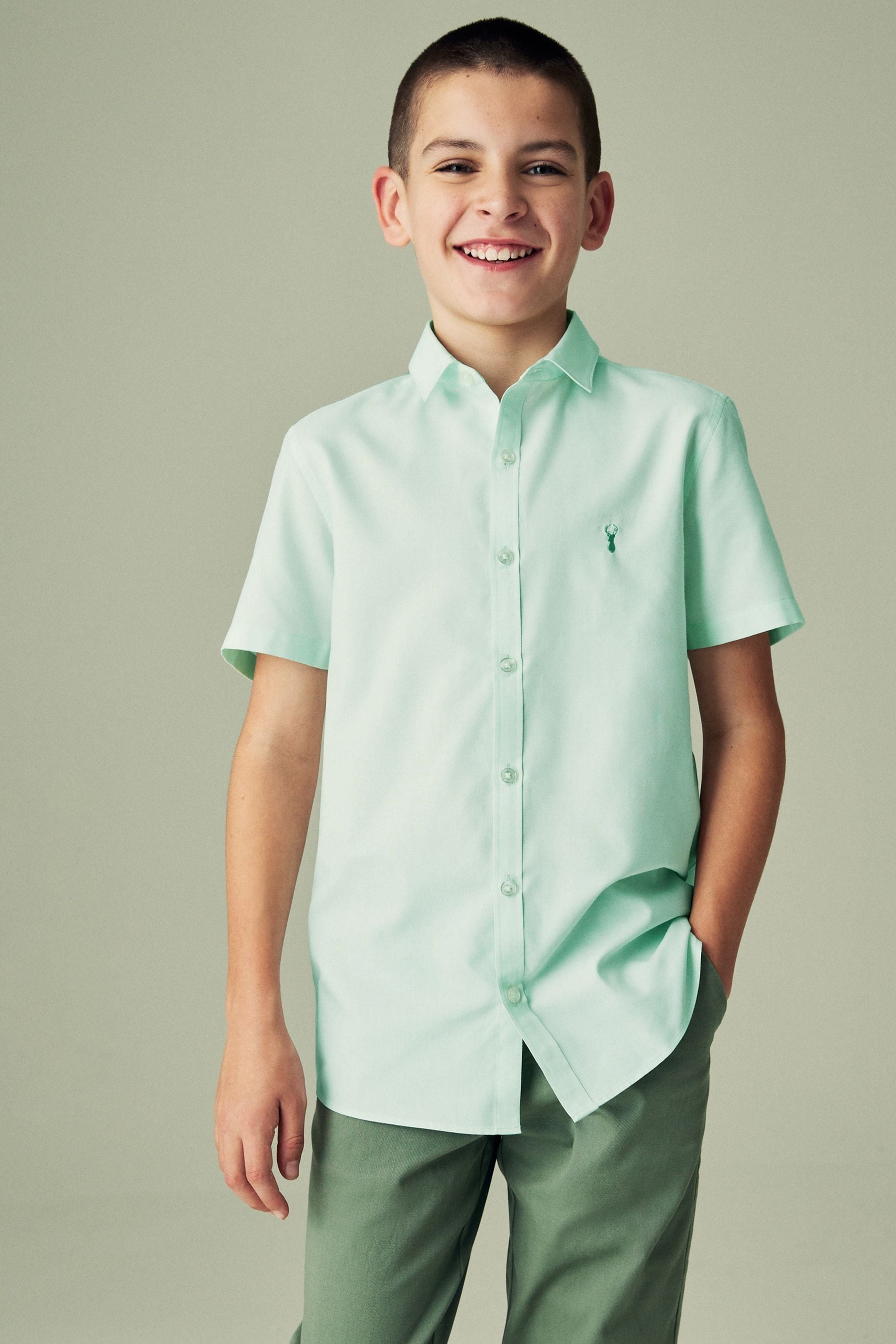 Mint Green Short Sleeve Cotton Rich Oxford Shirt (3-16yrs)