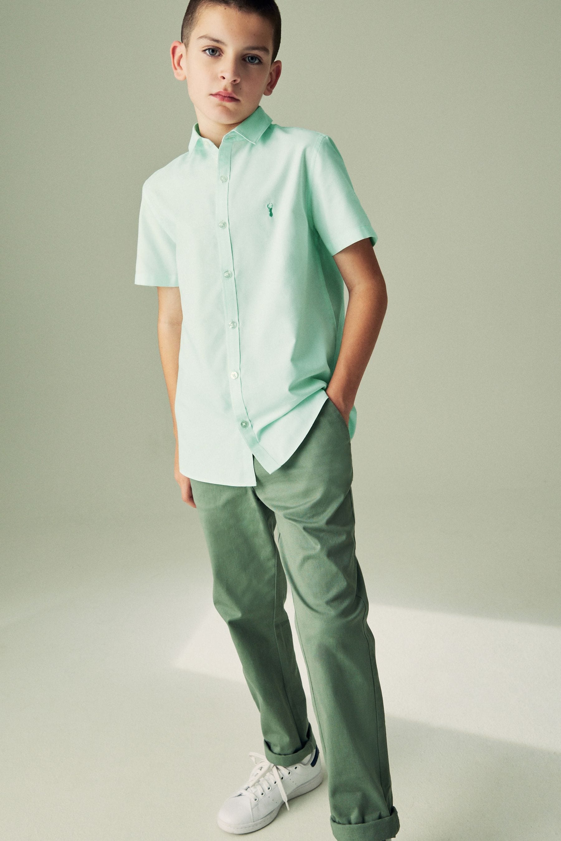 Mint Green Short Sleeve Cotton Rich Oxford Shirt (3-16yrs)