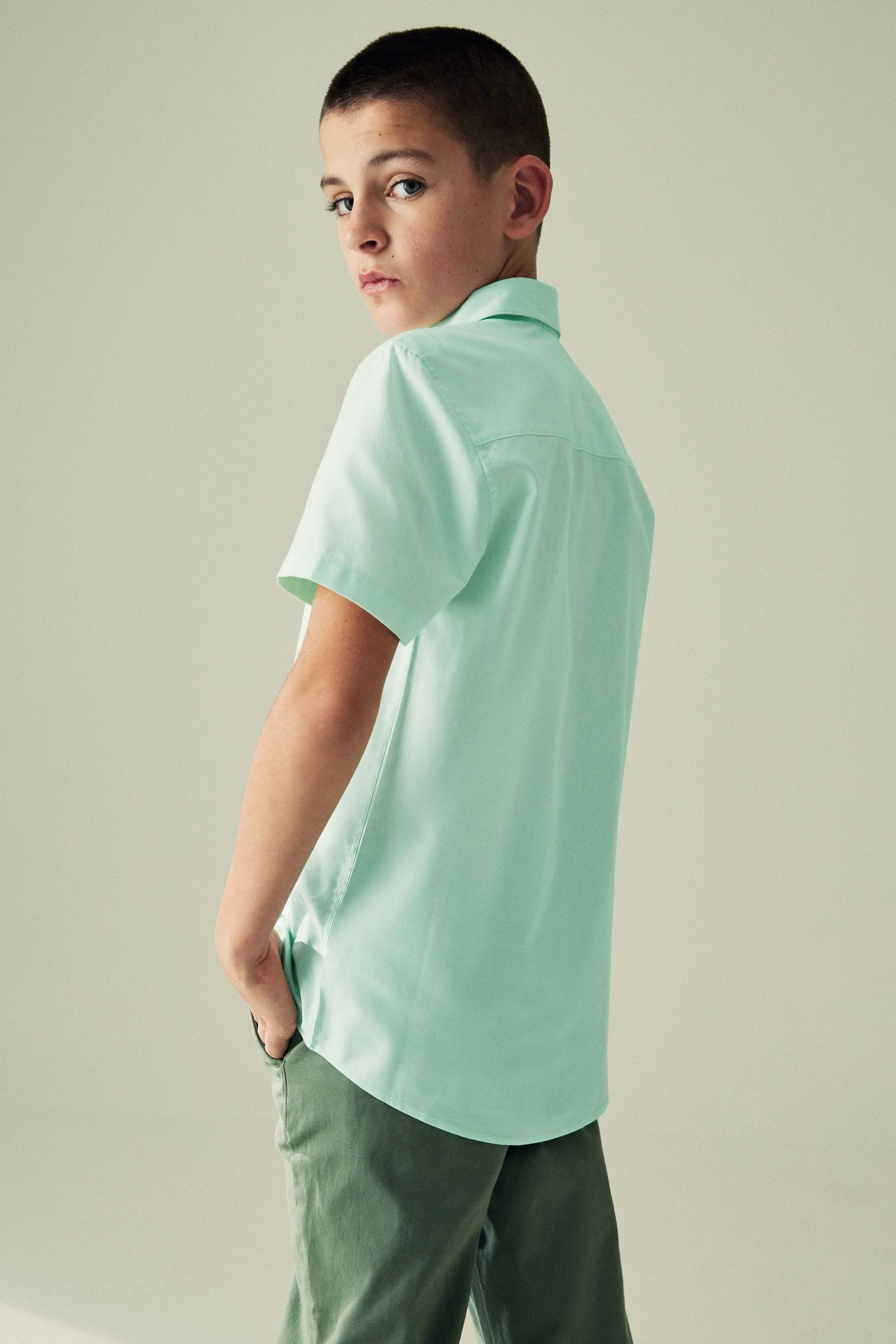 Mint Green Short Sleeve Cotton Rich Oxford Shirt (3-16yrs)