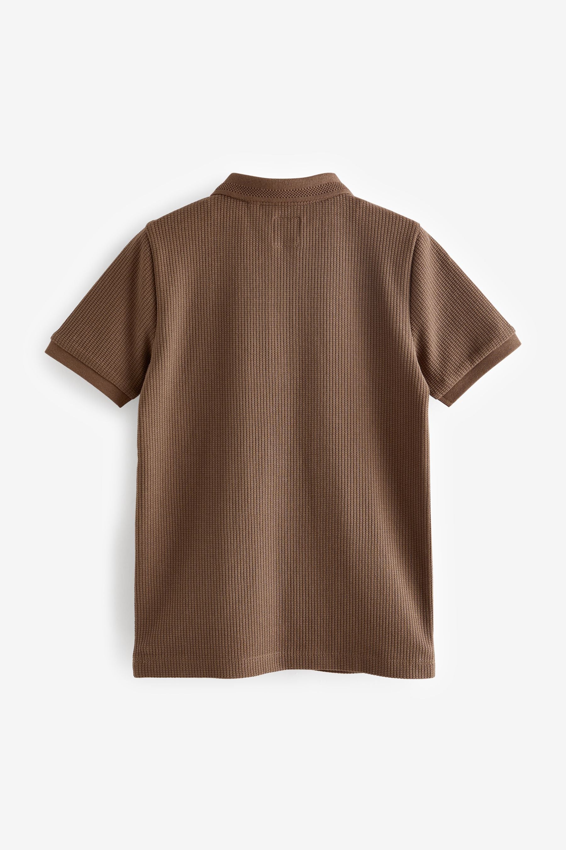 Brown Short Sleeve Zip Neck Textured Polo Shirt (3-16yrs)