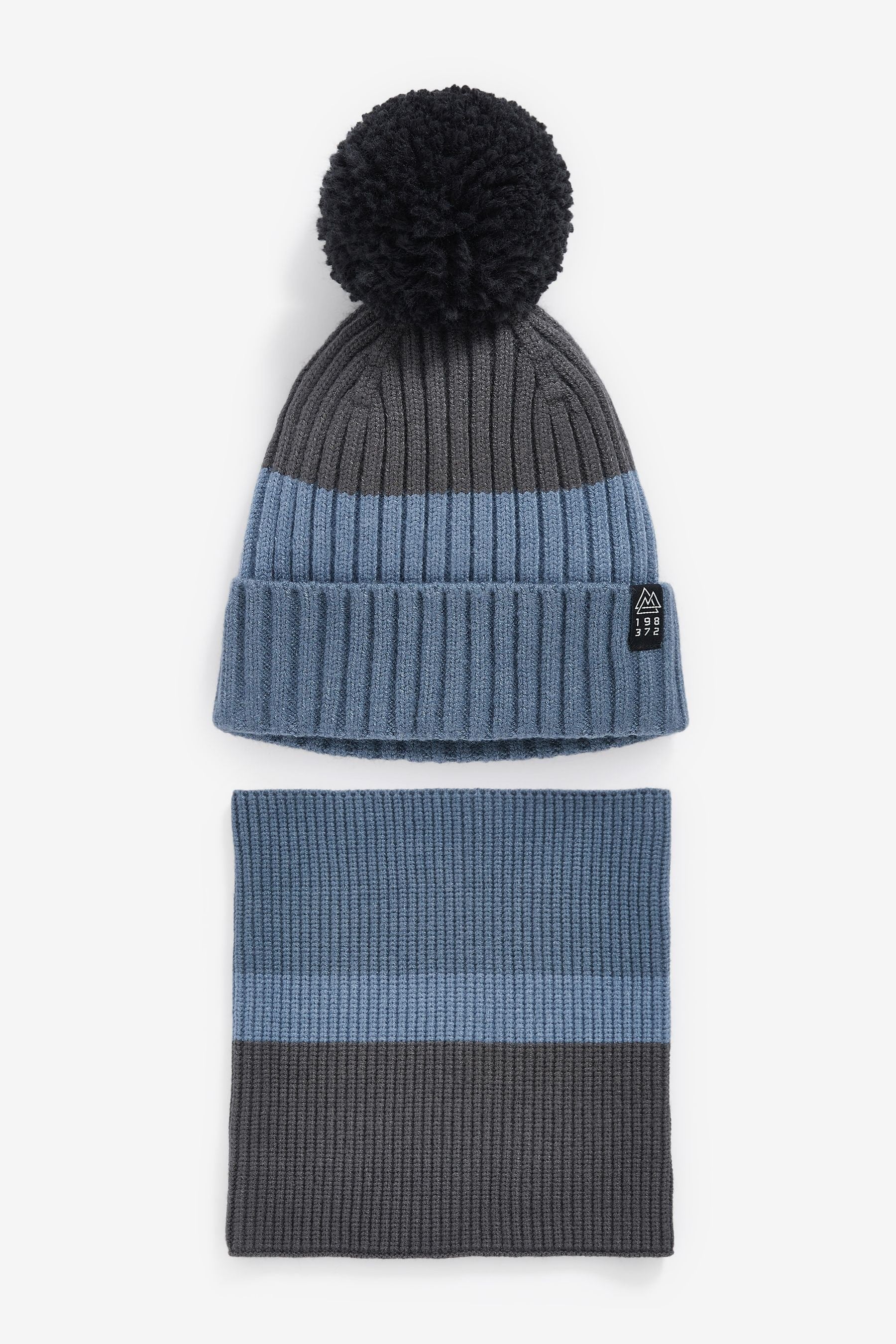 Mineral Blue Stripe Knitted Hat And Snood Set (1-16yrs)