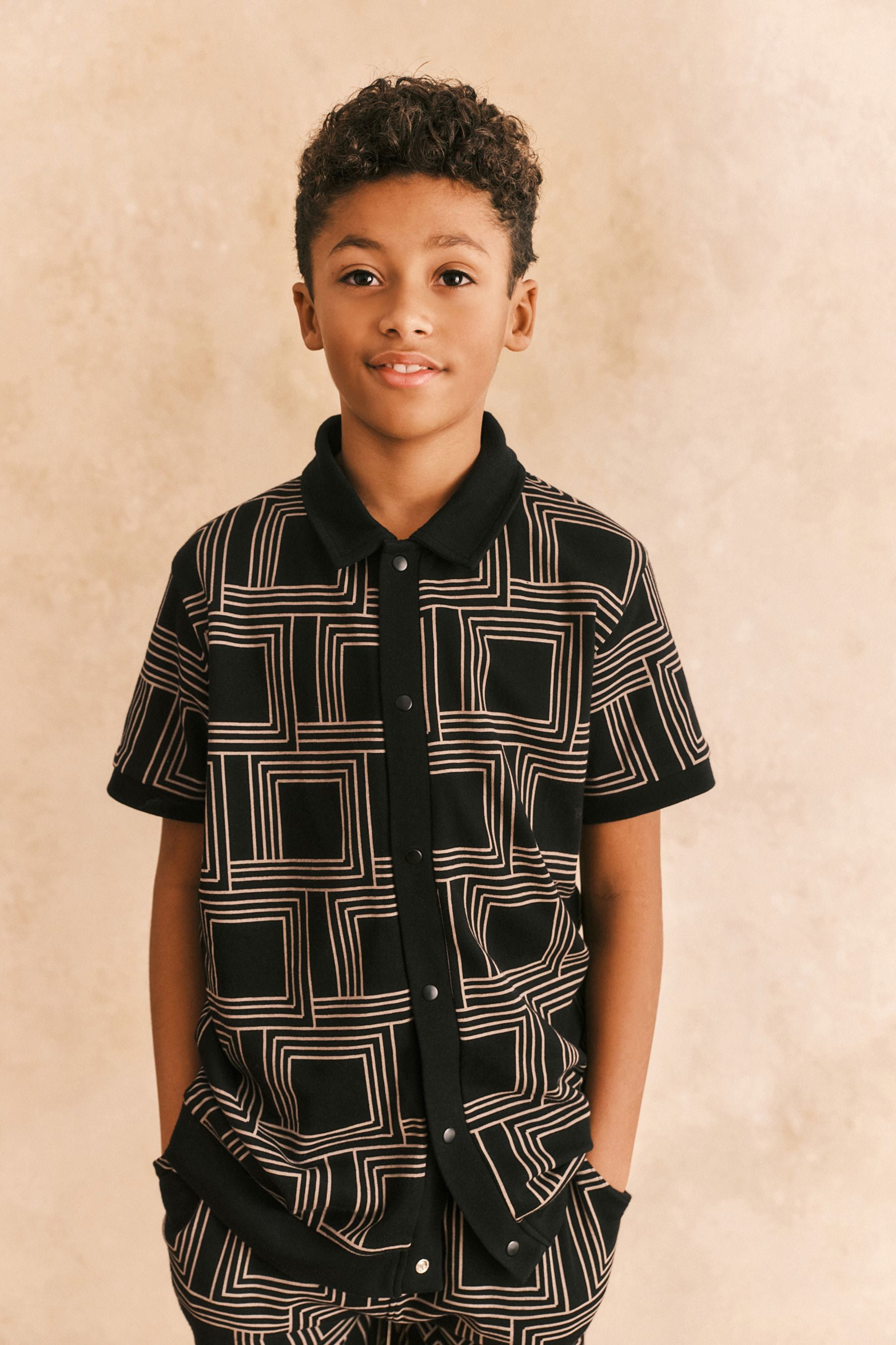 Monochrome Geo Jersey Shirt and Shorts Set (3-16yrs)