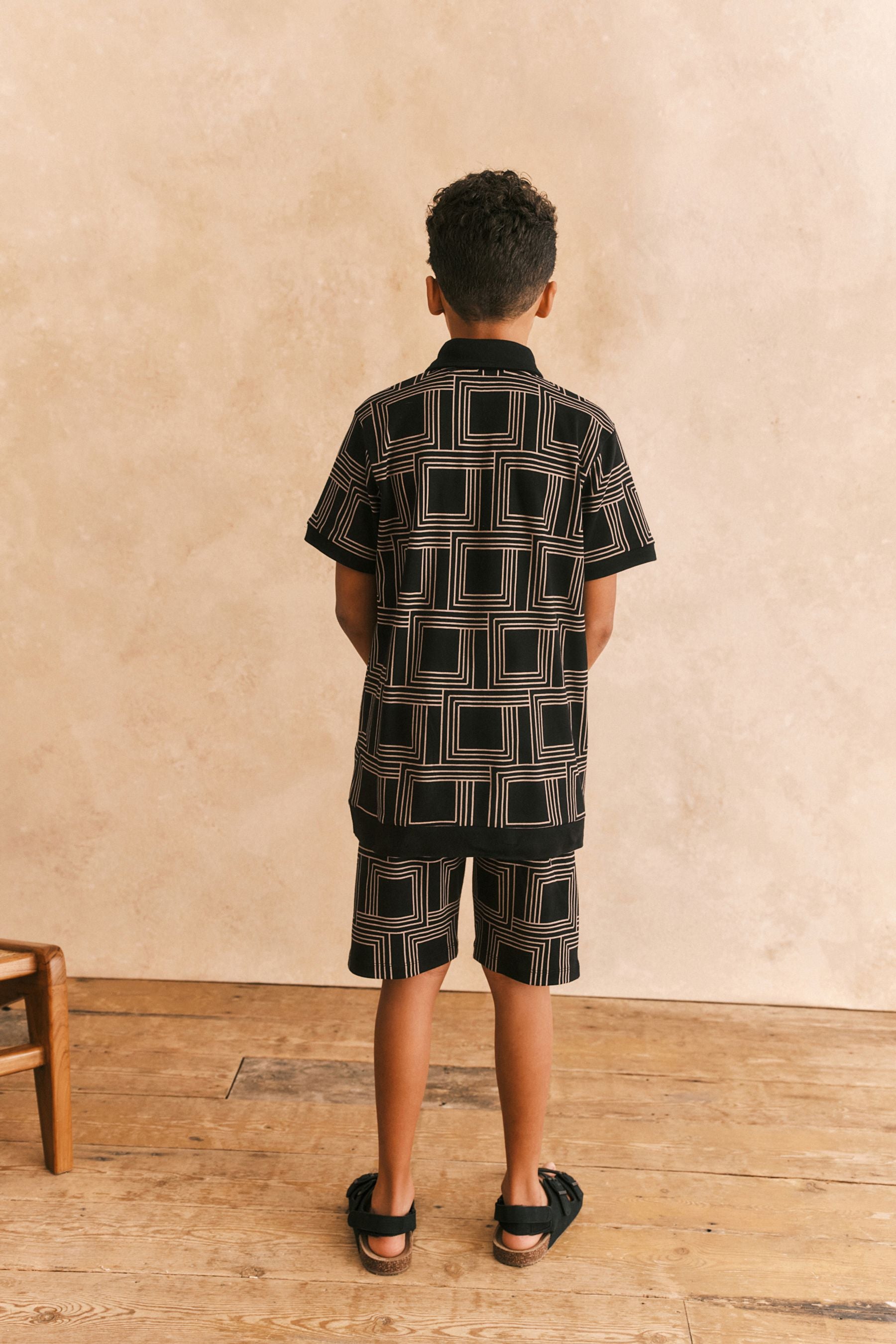 Monochrome Geo Jersey Shirt and Shorts Set (3-16yrs)