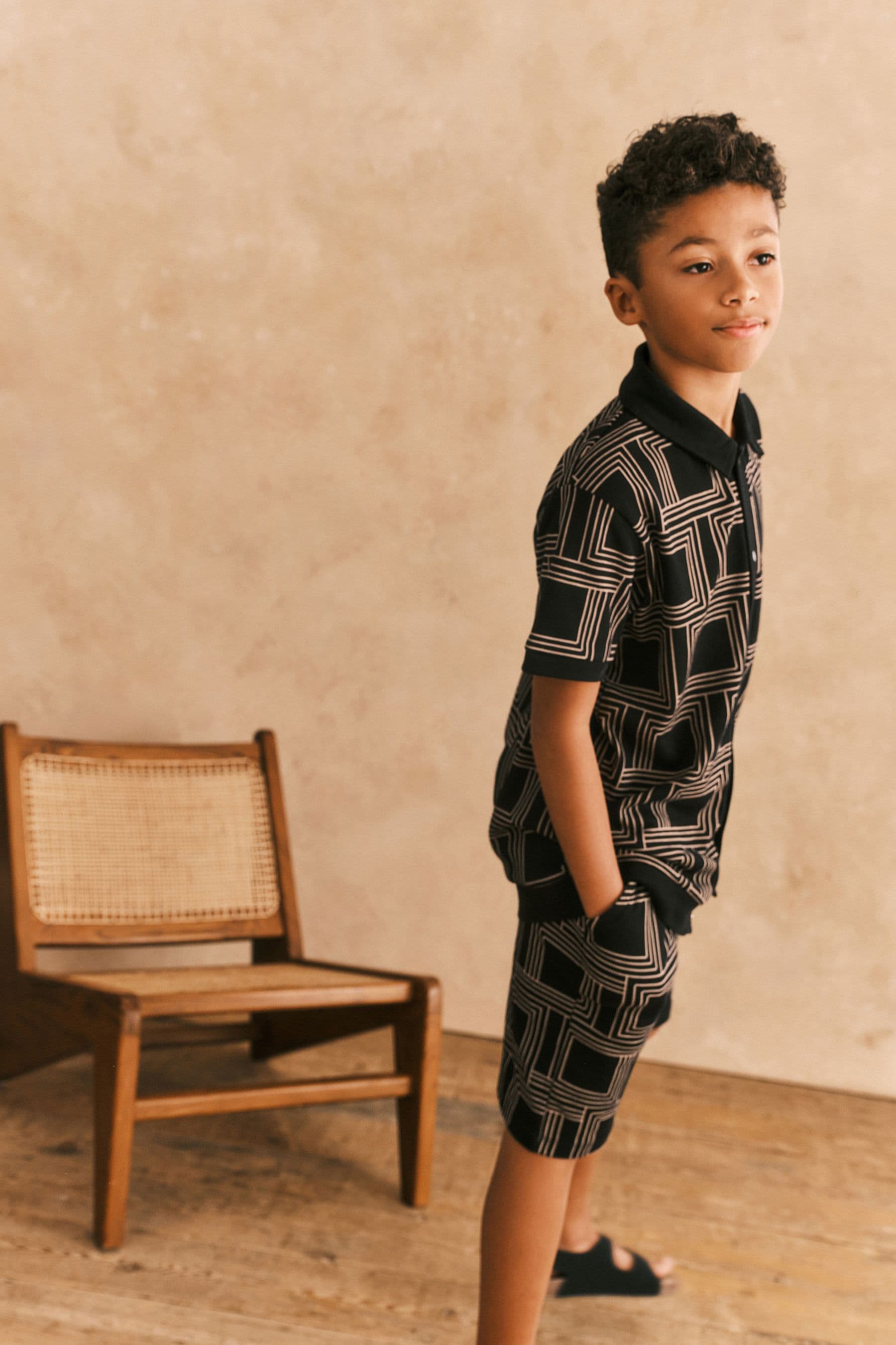 Monochrome Geo Jersey Shirt and Shorts Set (3-16yrs)