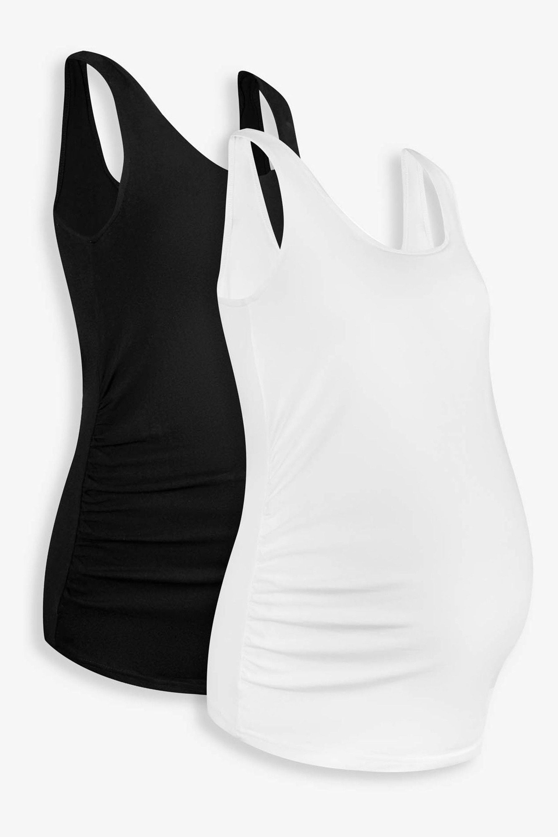 Black & White JoJo Maman Bébé 2-Pack Ruched Maternity Vest Tops