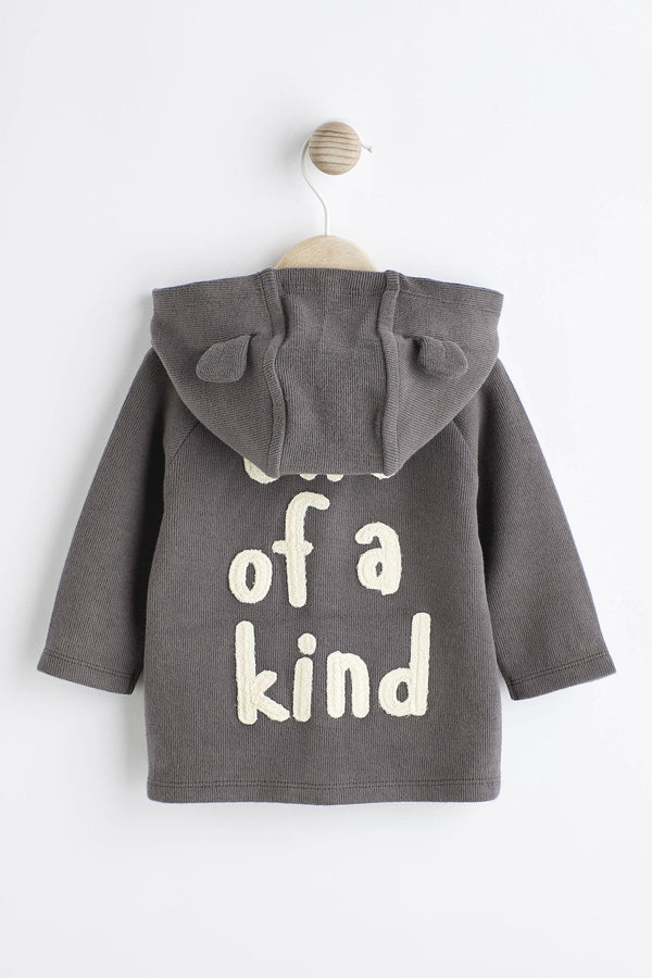 Charcoal Grey Slogan Back Hooded Jersey Baby Jacket