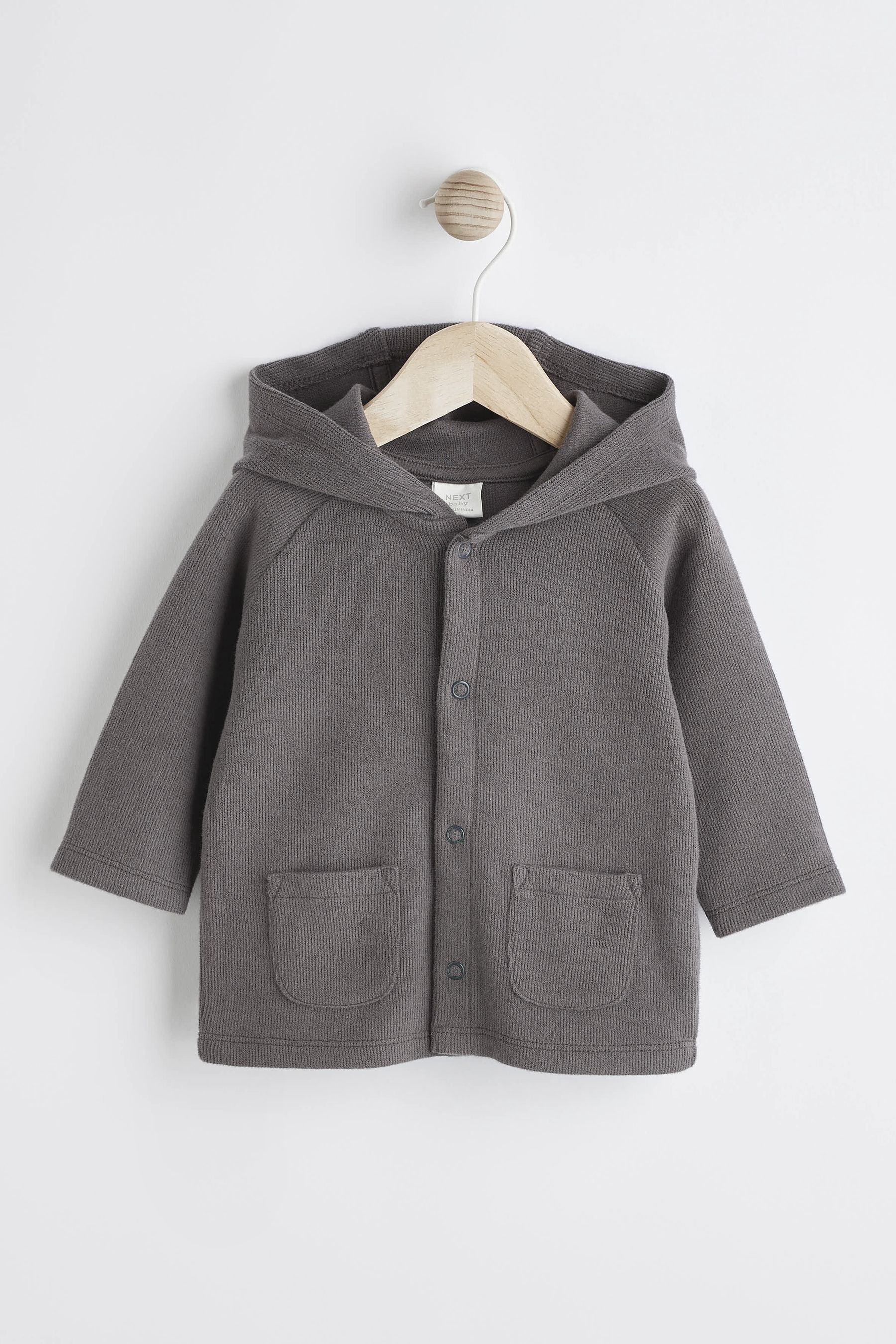 Charcoal Grey Slogan Back Hooded Jersey Baby Jacket